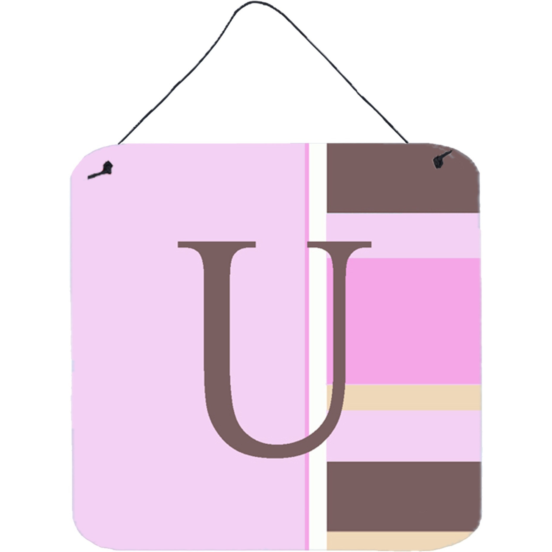&quotCaroline's Treasures Letter U Initial with Monogram-Pink Stripes Wall or Door Hanging Prints, 6 x 6"", Multicolor"