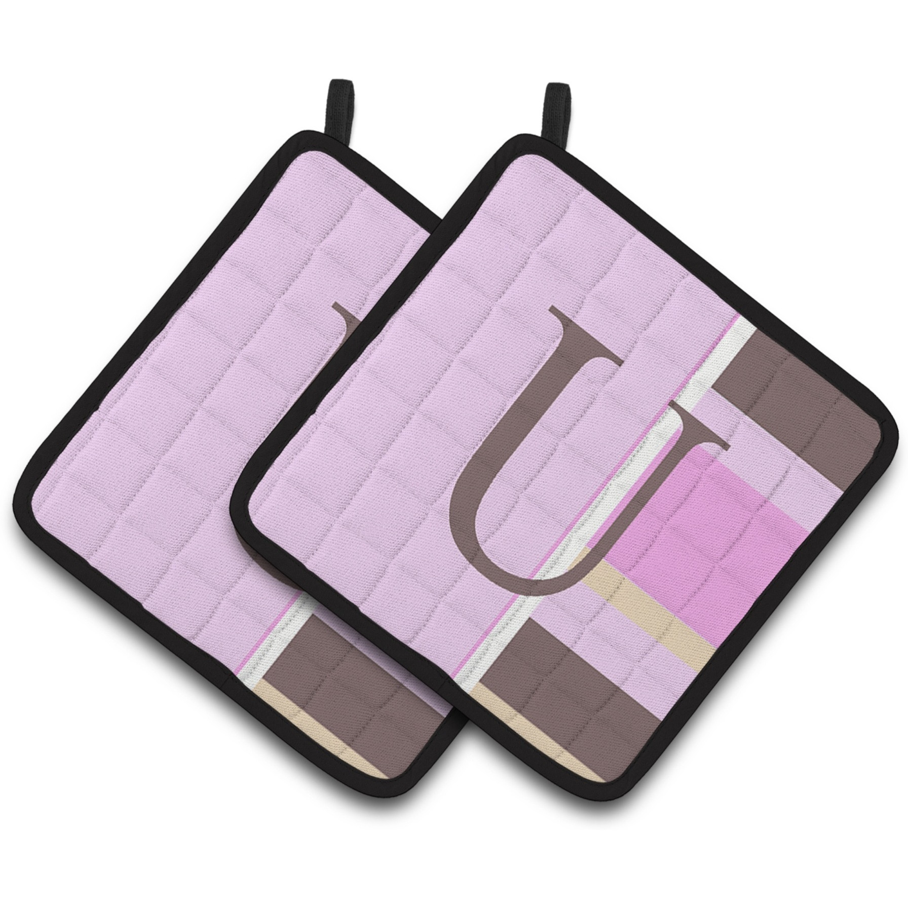 &quotCaroline's Treasures Letter U Initial Monogram - Pink Stripes Pair of Pot Holders CJ1005-UPTHD, 7.5HX7.5W, Multicolor"