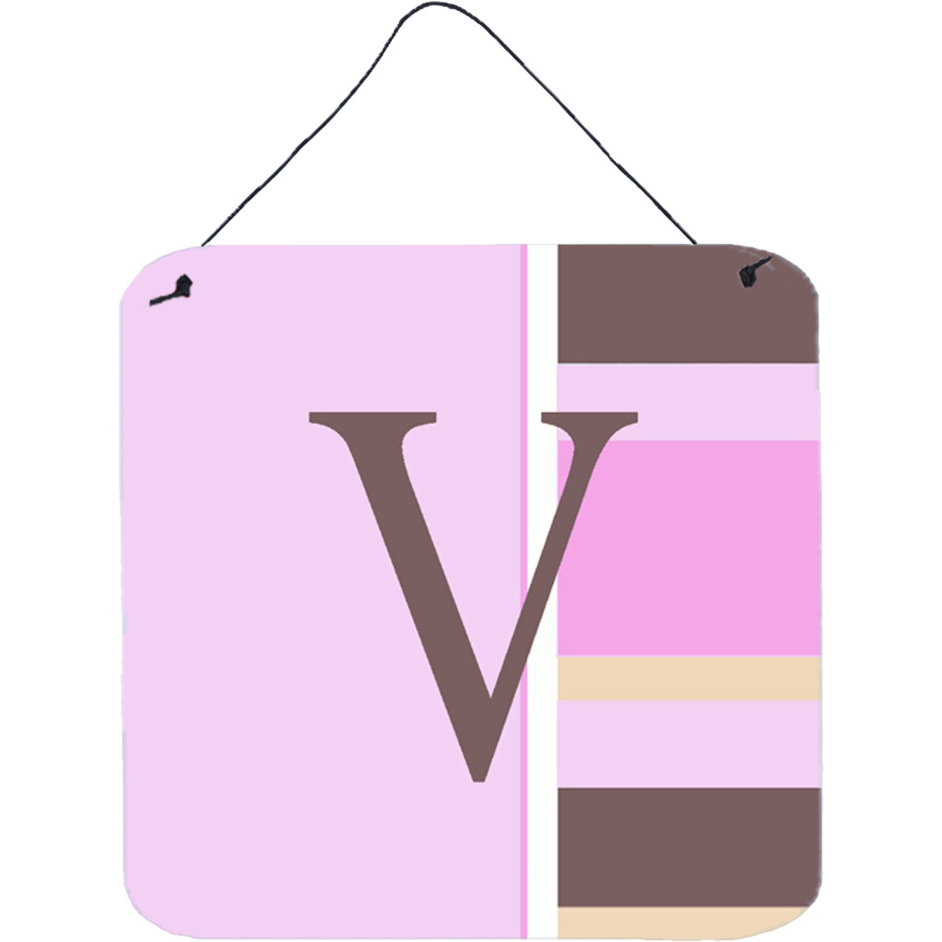 &quotCaroline's Treasures Letter V Initial with Monogram-Pink Stripes Wall or Door Hanging Prints, 6 x 6"", Multicolor"