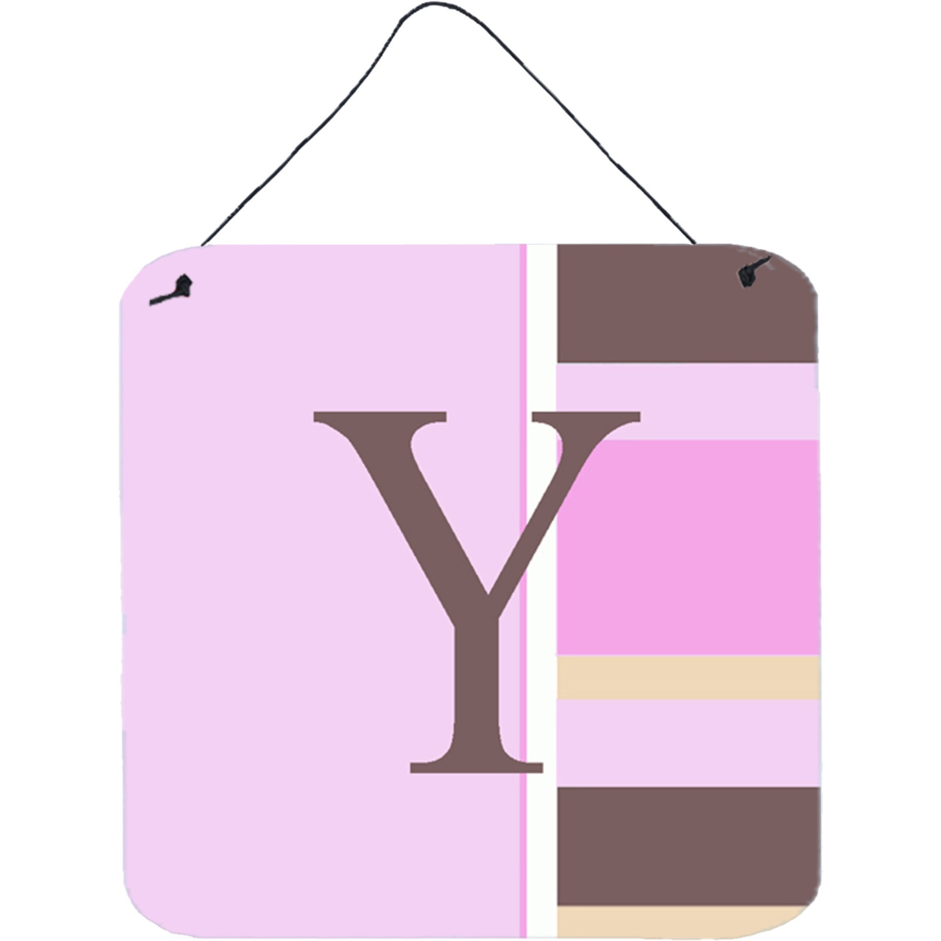 &quotCaroline's Treasures Letter Y Initial with Monogram-Pink Stripes Wall or Door Hanging Prints, 6 x 6"", Multicolor"