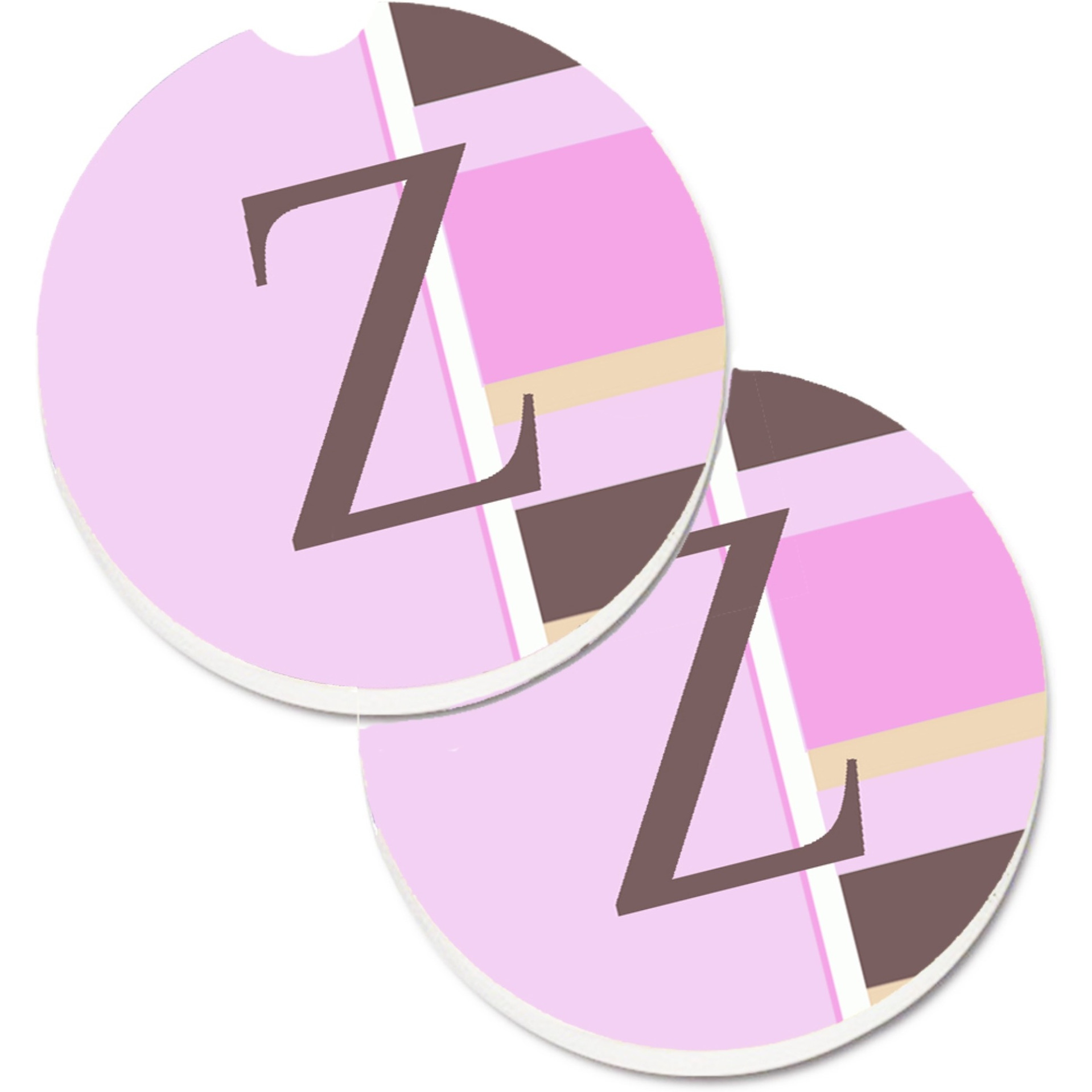 &quotCaroline's Treasures Letter Z Initial Monogram - Pink Stripes Set of 2 Cup Holder Car Coasters CJ1005-ZCARC, 2.56, Multicolor"