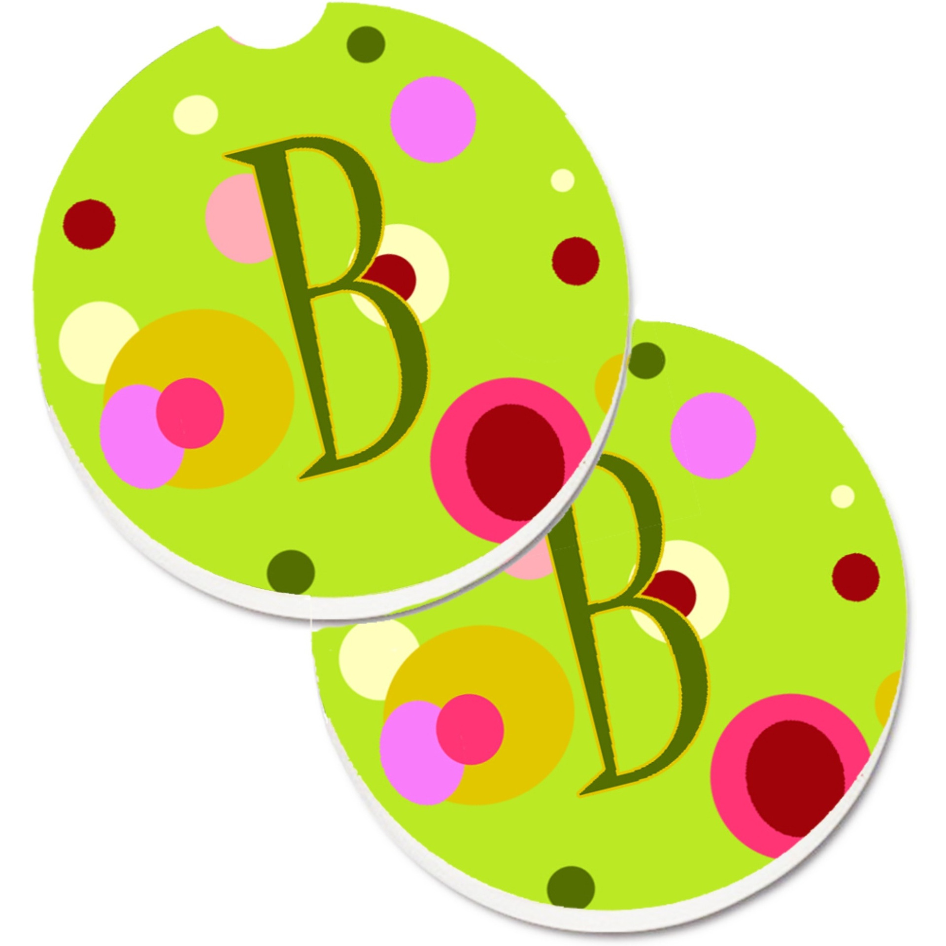 &quotCaroline's Treasures Letter B Monogram - Lime green Set of 2 Cup Holder Car Coasters CJ1010-BCARC, 2.56, Multicolor"