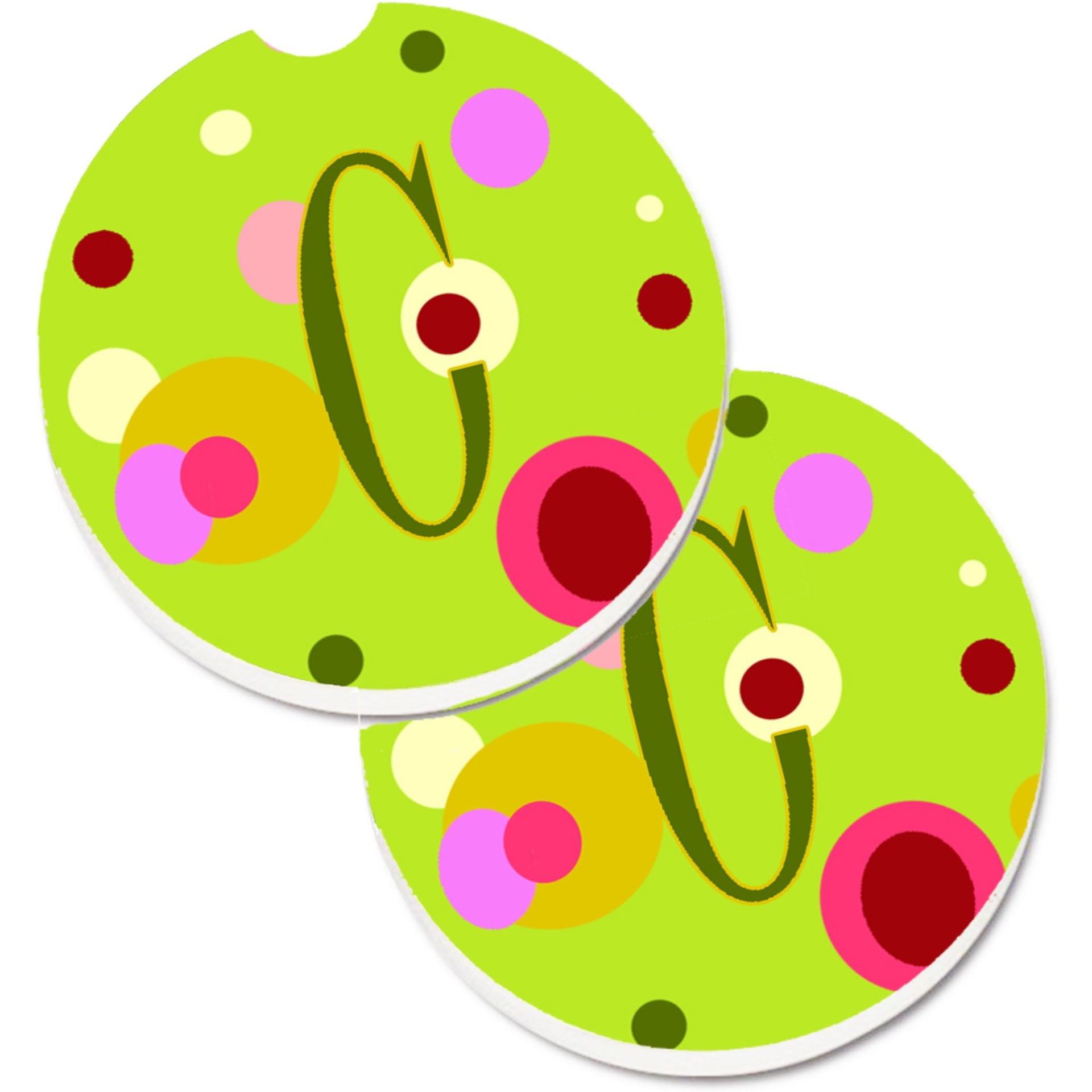 &quotCaroline's Treasures Letter C Monogram - Lime green Set of 2 Cup Holder Car Coasters CJ1010-CCARC, 2.56, Multicolor"