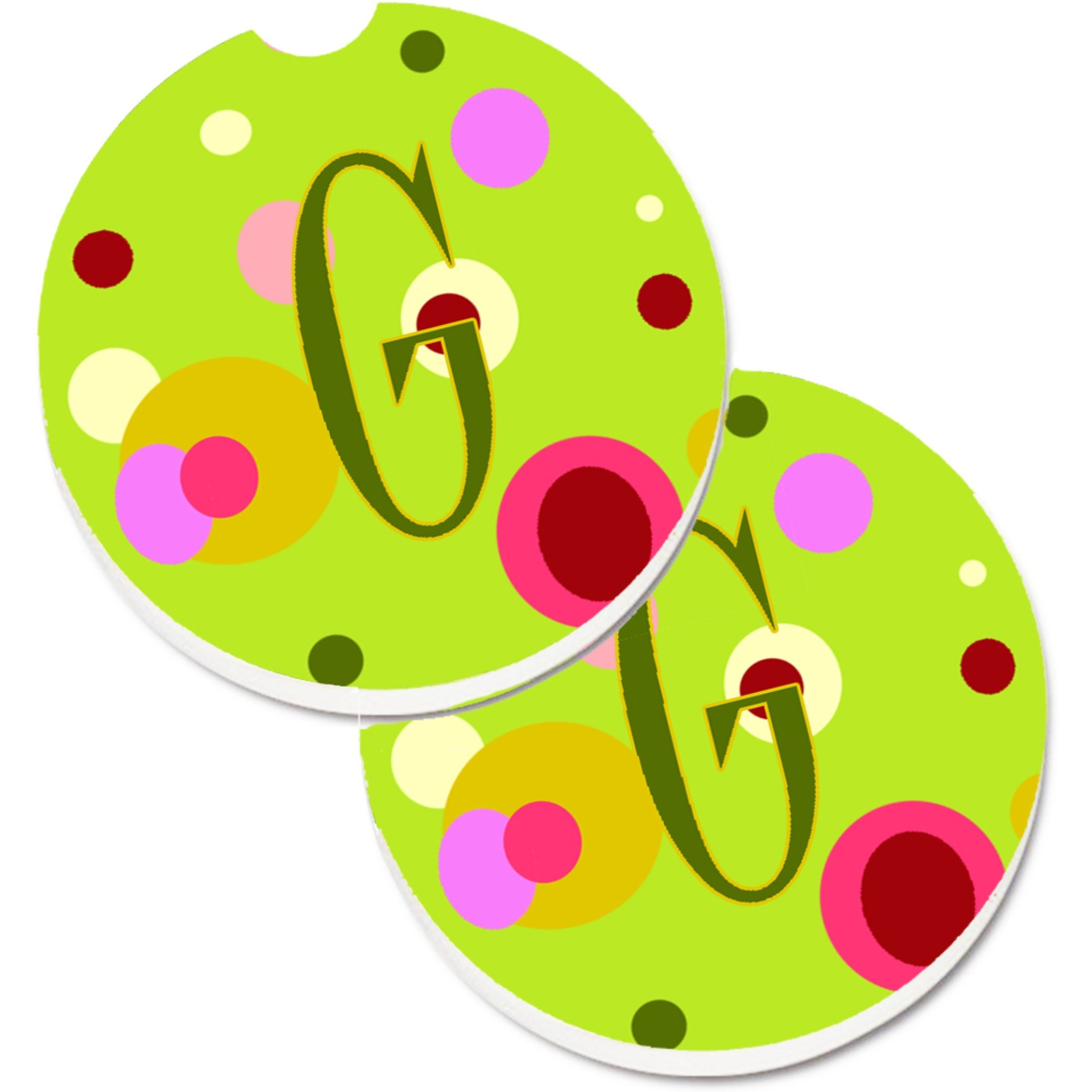 &quotCaroline's Treasures Letter G Monogram - Lime green Set of 2 Cup Holder Car Coasters CJ1010-GCARC, 2.56, Multicolor"