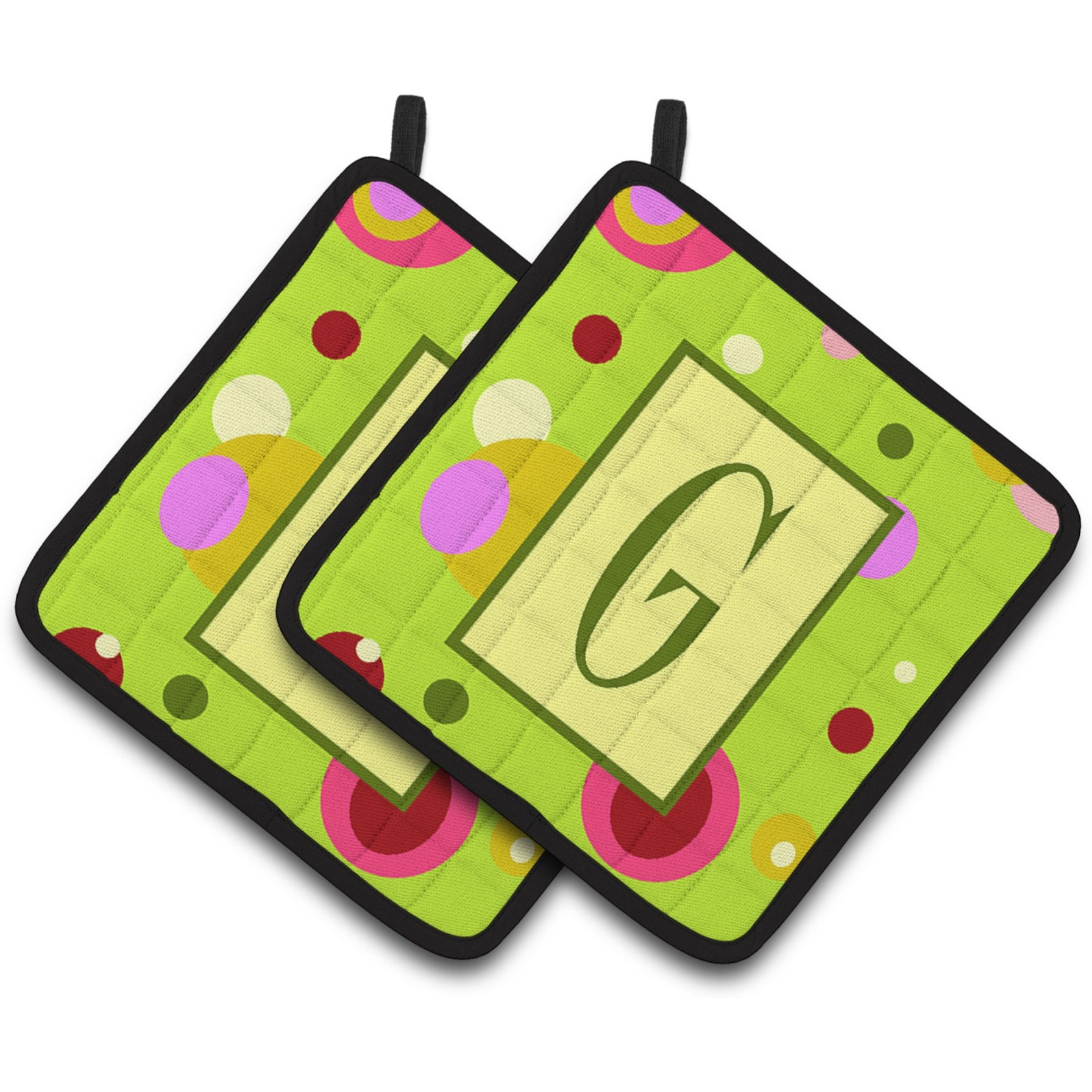 &quotCaroline's Treasures Letter G Monogram - Lime green Pair of Pot Holders CJ1010-GPTHD, 7.5HX7.5W, Multicolor"