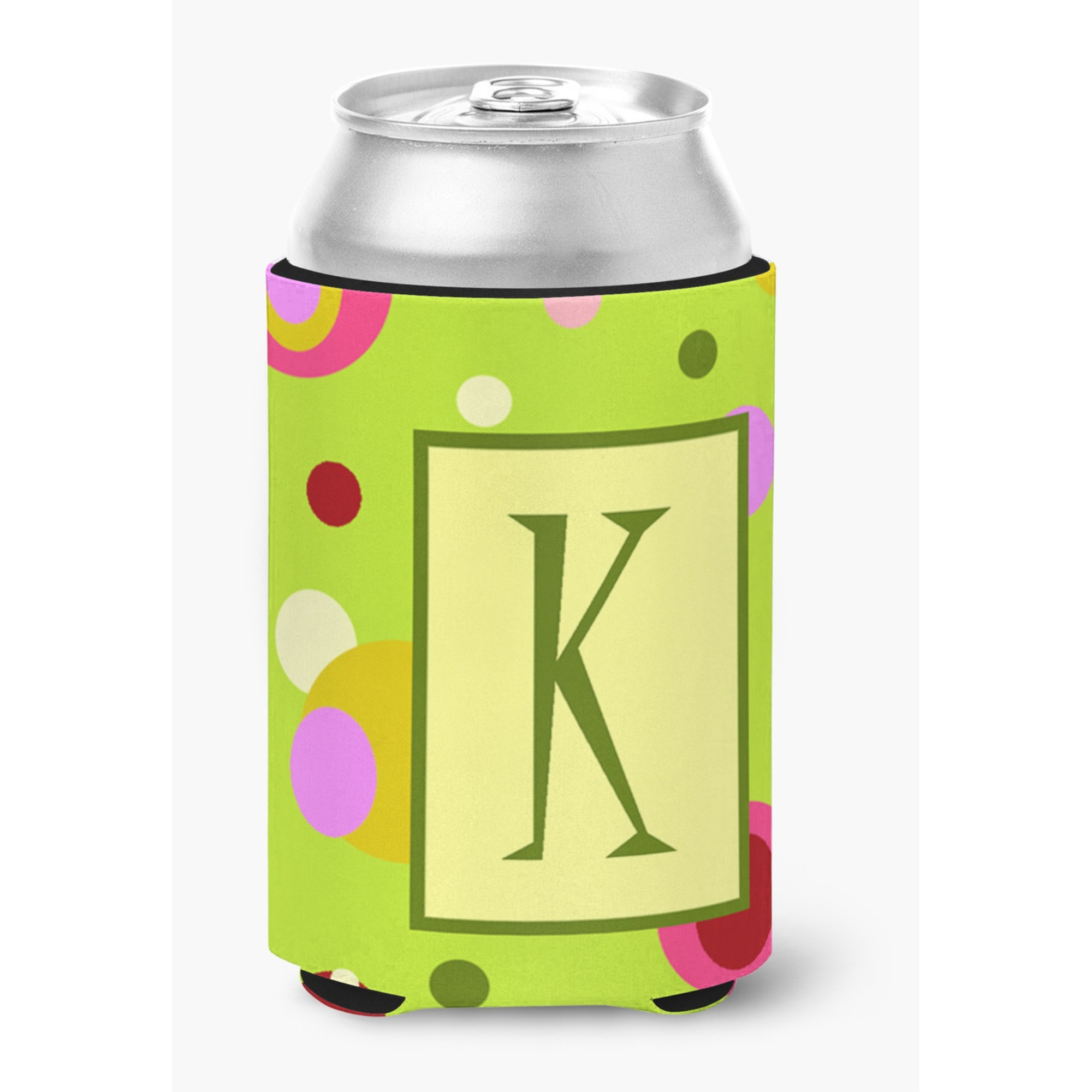 Letter K Initial Monogram - Green Can or Bottle Beverage Insulator Hugger