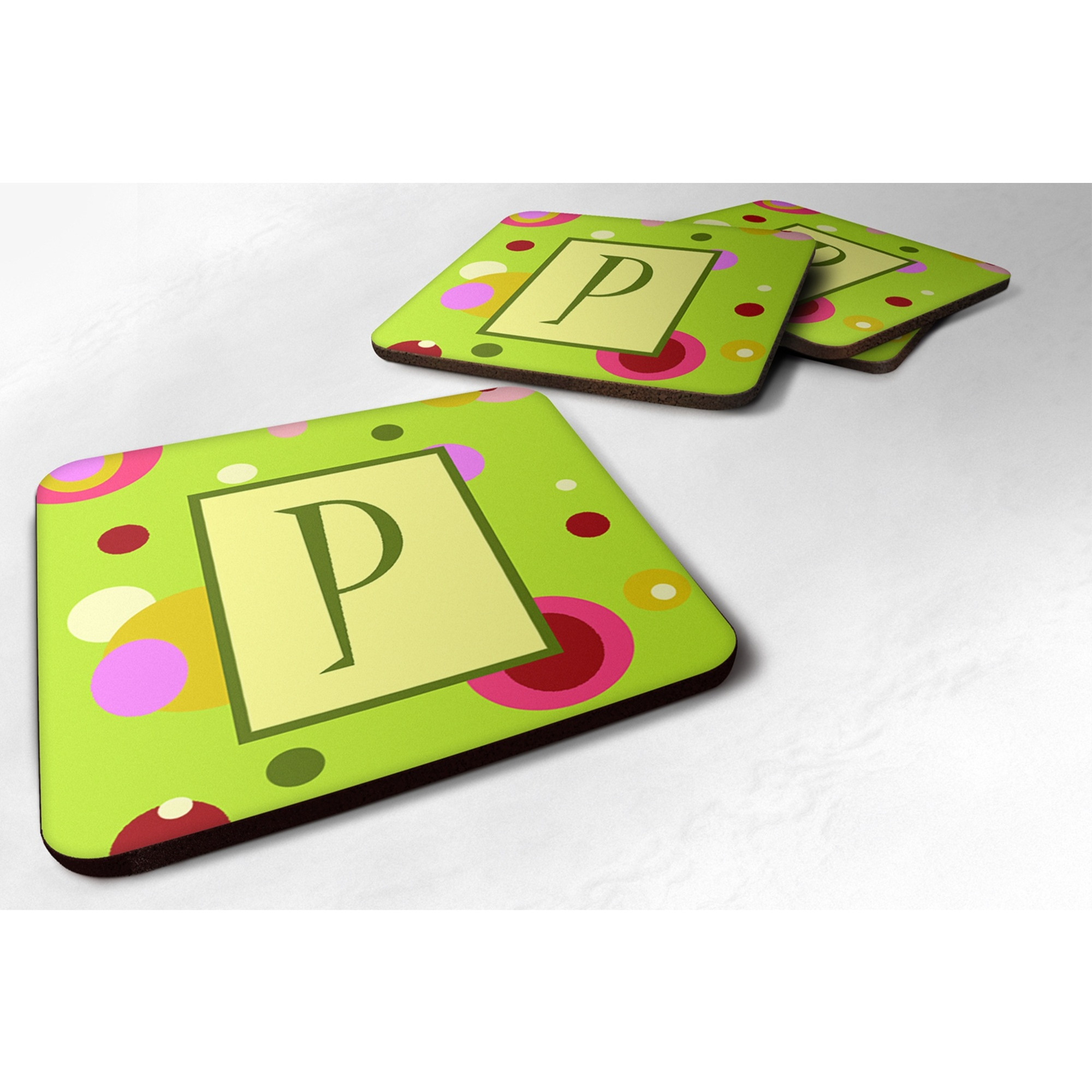 &quotCaroline's Treasures CJ1010-PFC Monogram-Green Foam Coasters (Set of 4), Initial Letter P, 3.5"" H x 3.5"" W, Multicolor"
