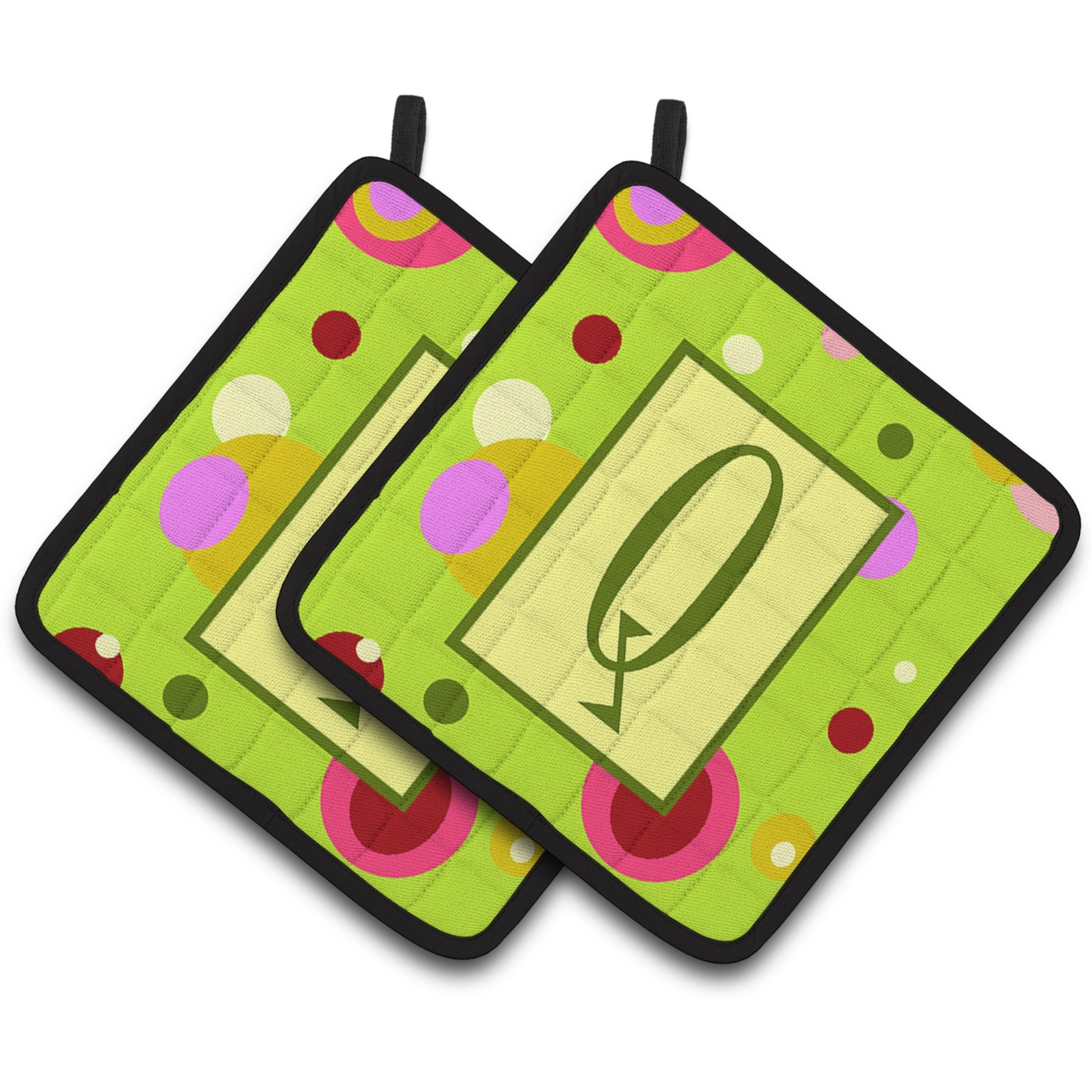 &quotCaroline's Treasures Letter Q Monogram - Lime green Pair of Pot Holders CJ1010-QPTHD, 7.5HX7.5W, Multicolor"