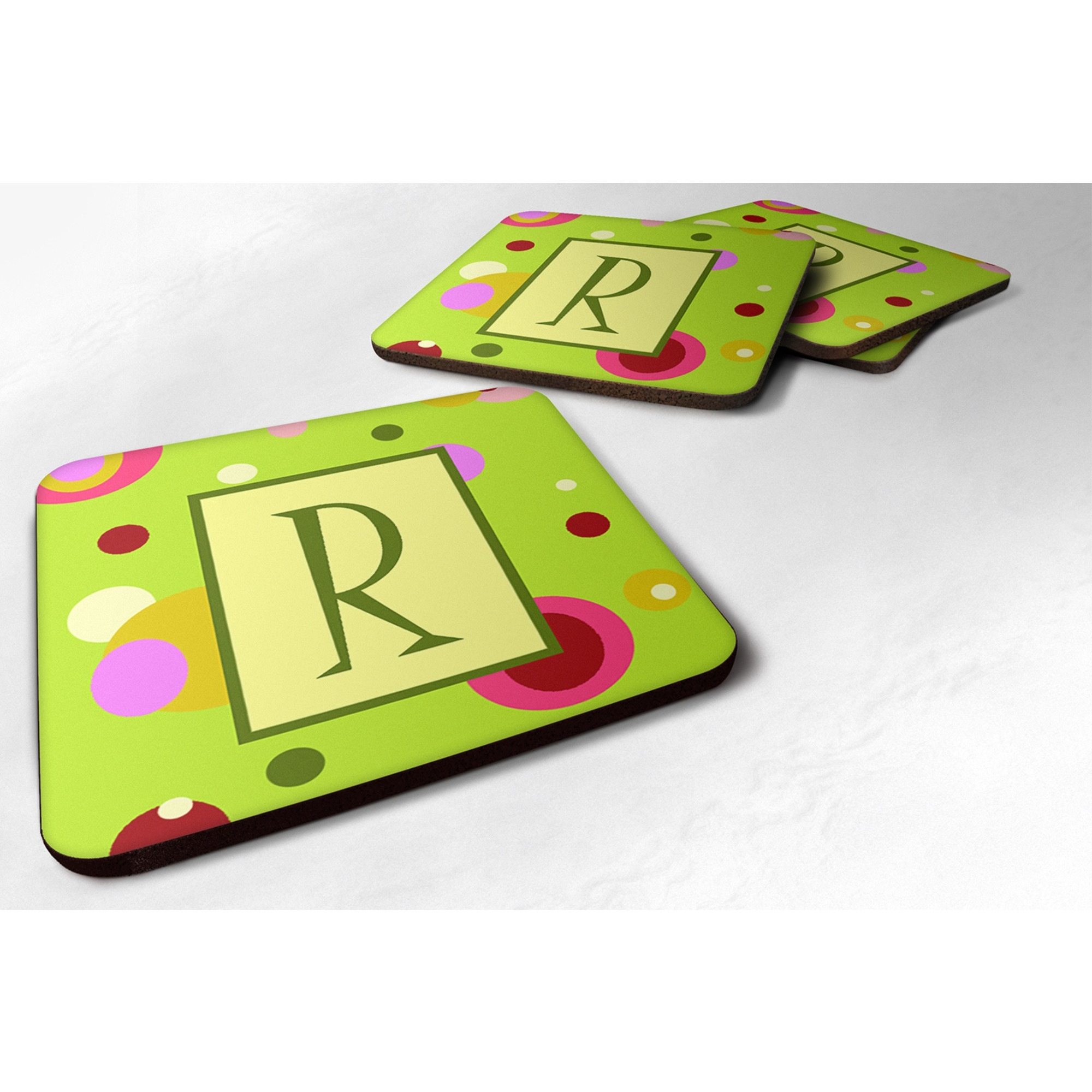 &quotCaroline's Treasures CJ1010-RFC Monogram-Green Foam Coasters (Set of 4), Initial Letter R, 3.5"" H x 3.5"" W, Multicolor"