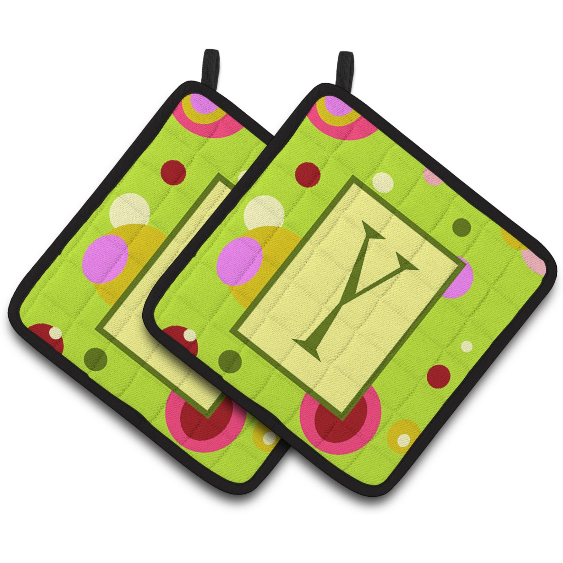 &quotCaroline's Treasures Letter Y Monogram - Lime green Pair of Pot Holders CJ1010-YPTHD, 7.5HX7.5W, Multicolor"