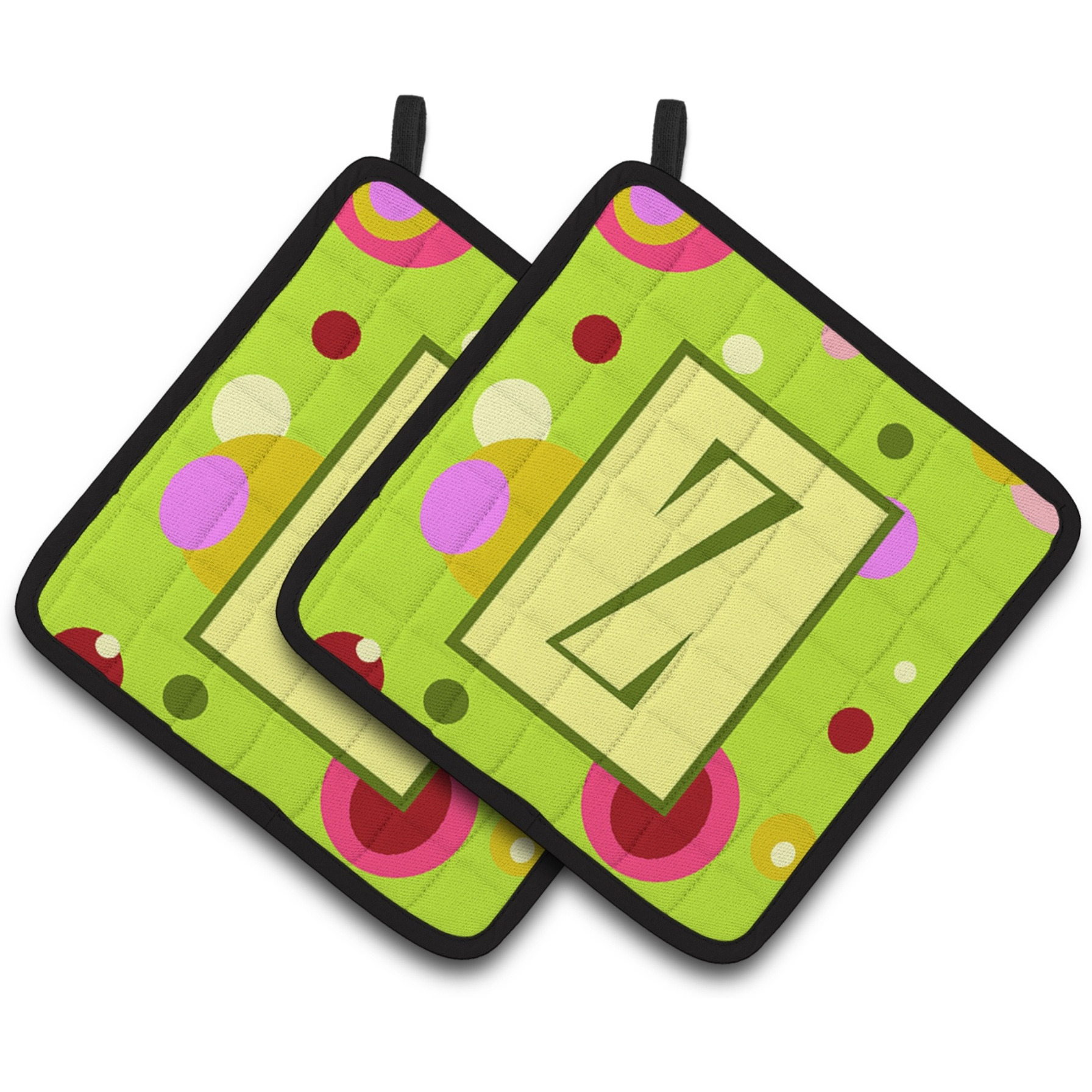 &quotCaroline's Treasures Letter Z Monogram - Lime green Pair of Pot Holders CJ1010-ZPTHD, 7.5HX7.5W, Multicolor"