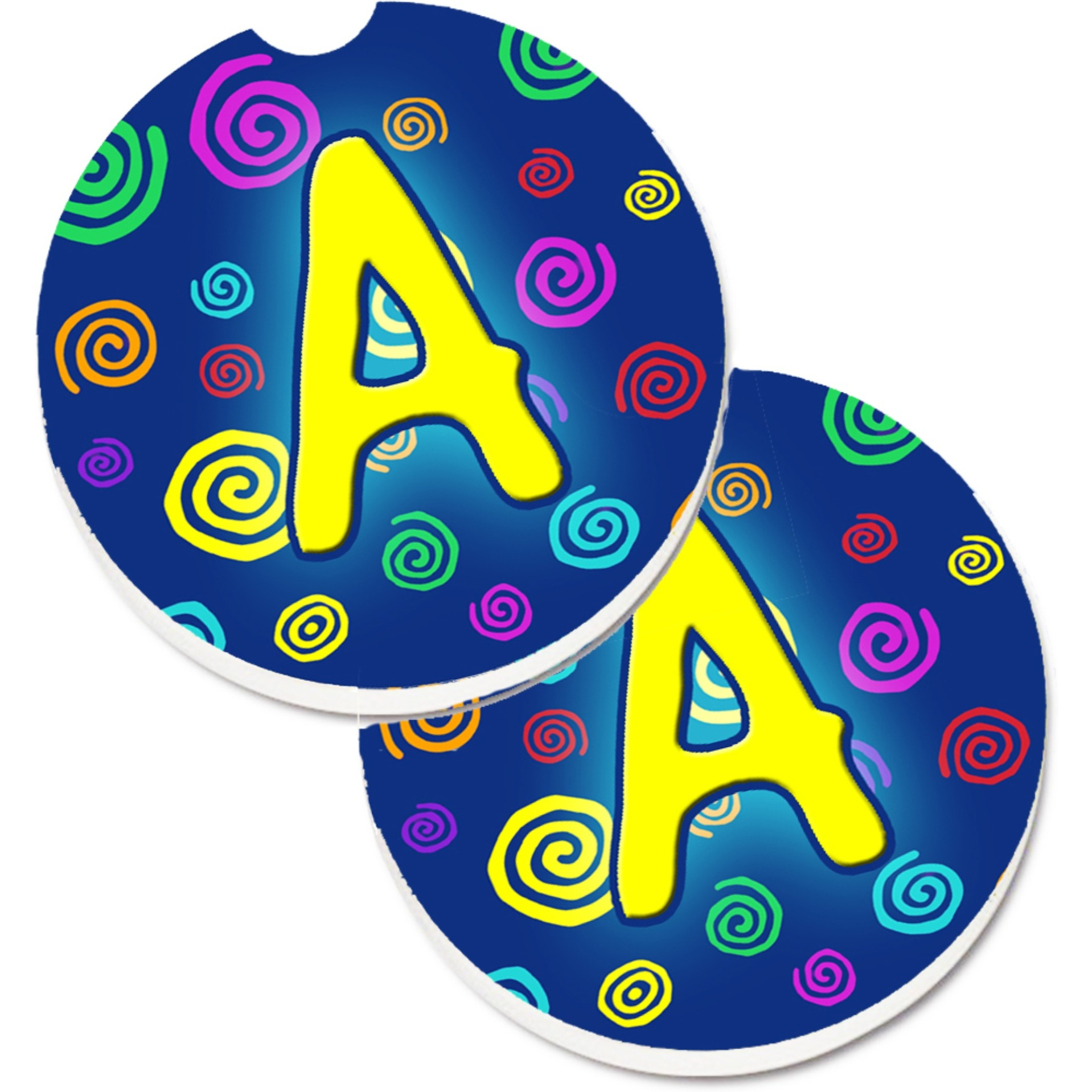 &quotCaroline's Treasures Letter A Monogram - Blue Swirls Set of 2 Cup Holder Car Coasters CJ1011-ACARC, 2.56, Multicolor"