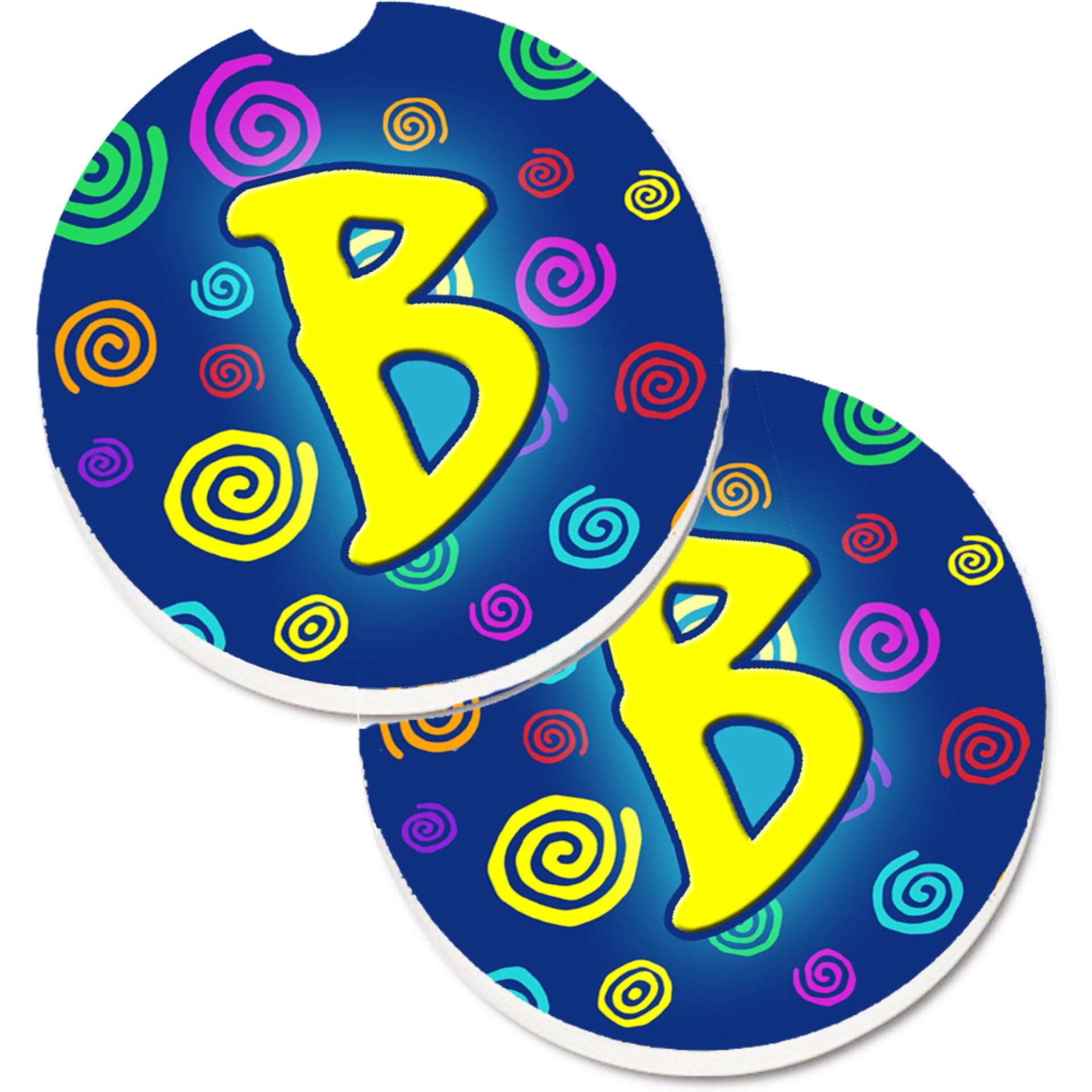 &quotCaroline's Treasures Letter B Initial Monogram - Blue Swirls Set of 2 Cup Holder Car Coasters CJ1011-BCARC, 2.56, Multicolor"