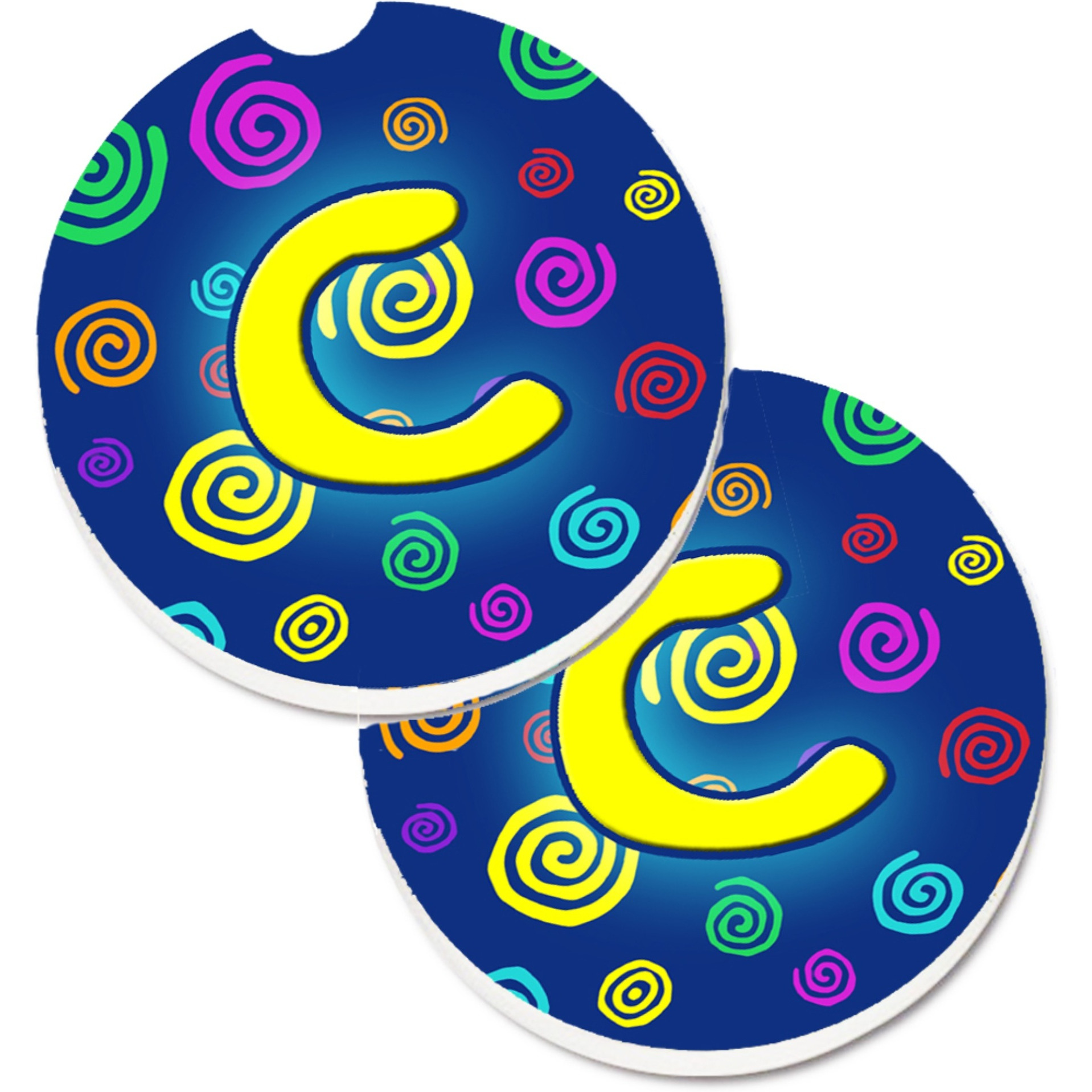 &quotCaroline's Treasures Letter C Initial Monogram - Blue Swirls Set of 2 Cup Holder Car Coasters CJ1011-CCARC, 2.56, Multicolor"