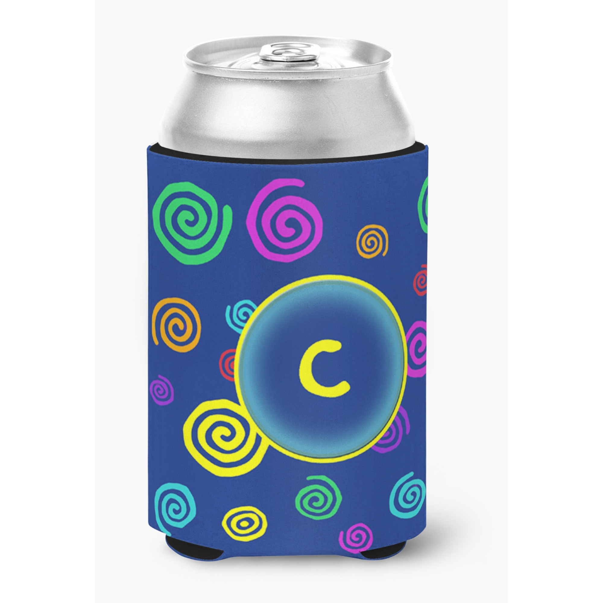 Letter C Initial Monogram - Blue Swirls Can or Bottle Beverage Insulator Hugger
