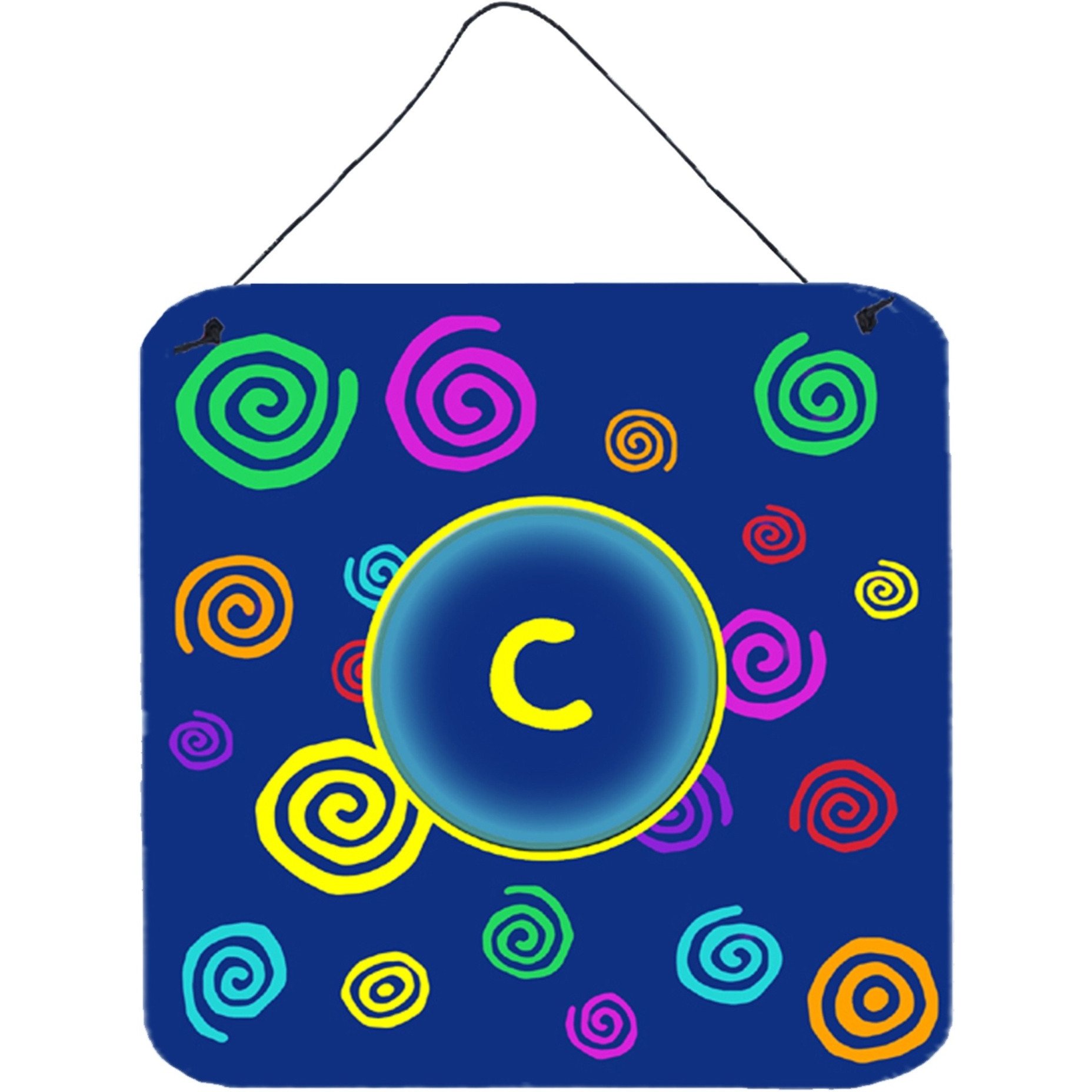&quotCaroline's Treasures Letter C Initial with Monogram-Blue Swirls Wall or Door Hanging Prints, 6 x 6"", Multicolor"