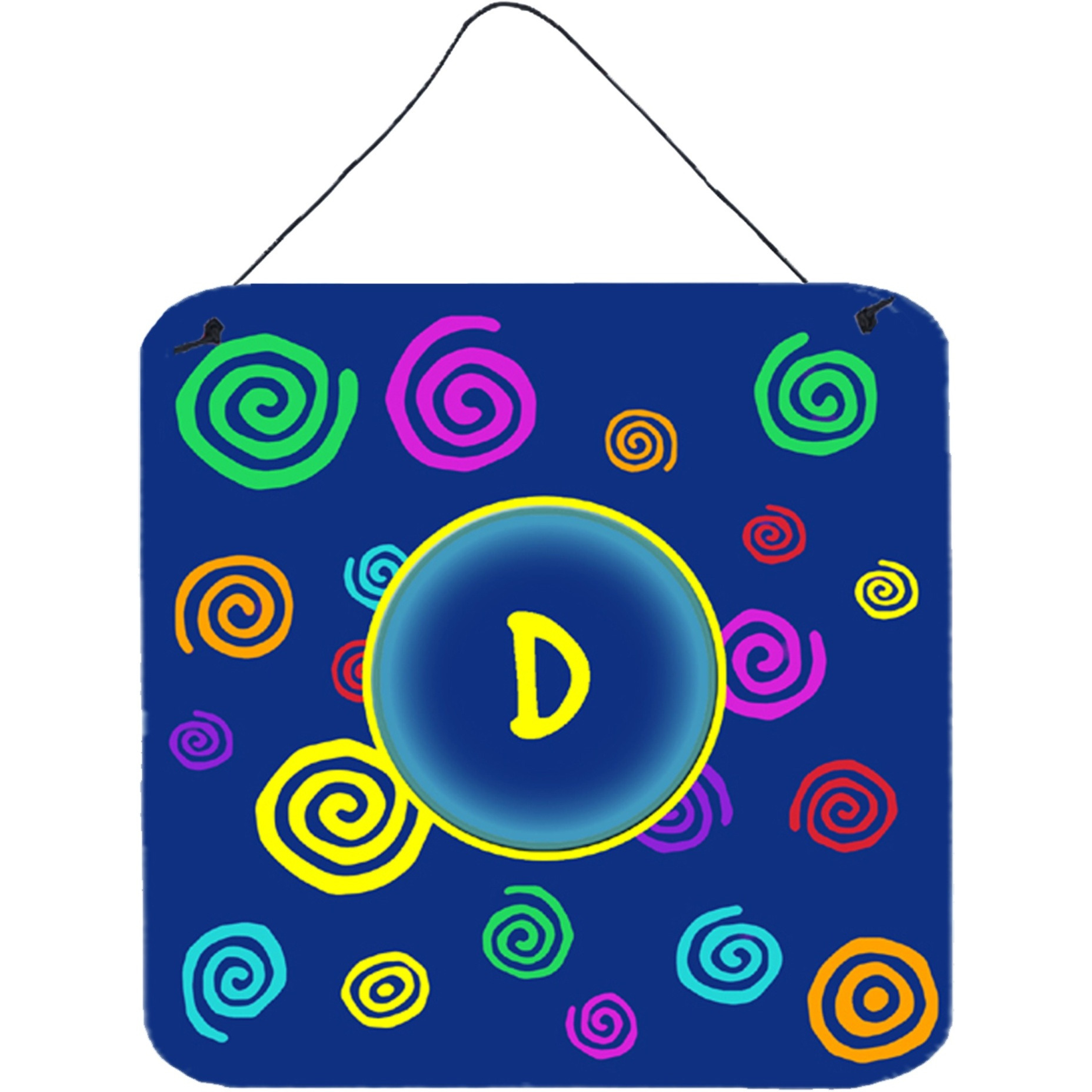 &quotCaroline's Treasures Letter D Initial with Monogram-Blue Swirls Wall or Door Hanging Prints, 6 x 6"", Multicolor"