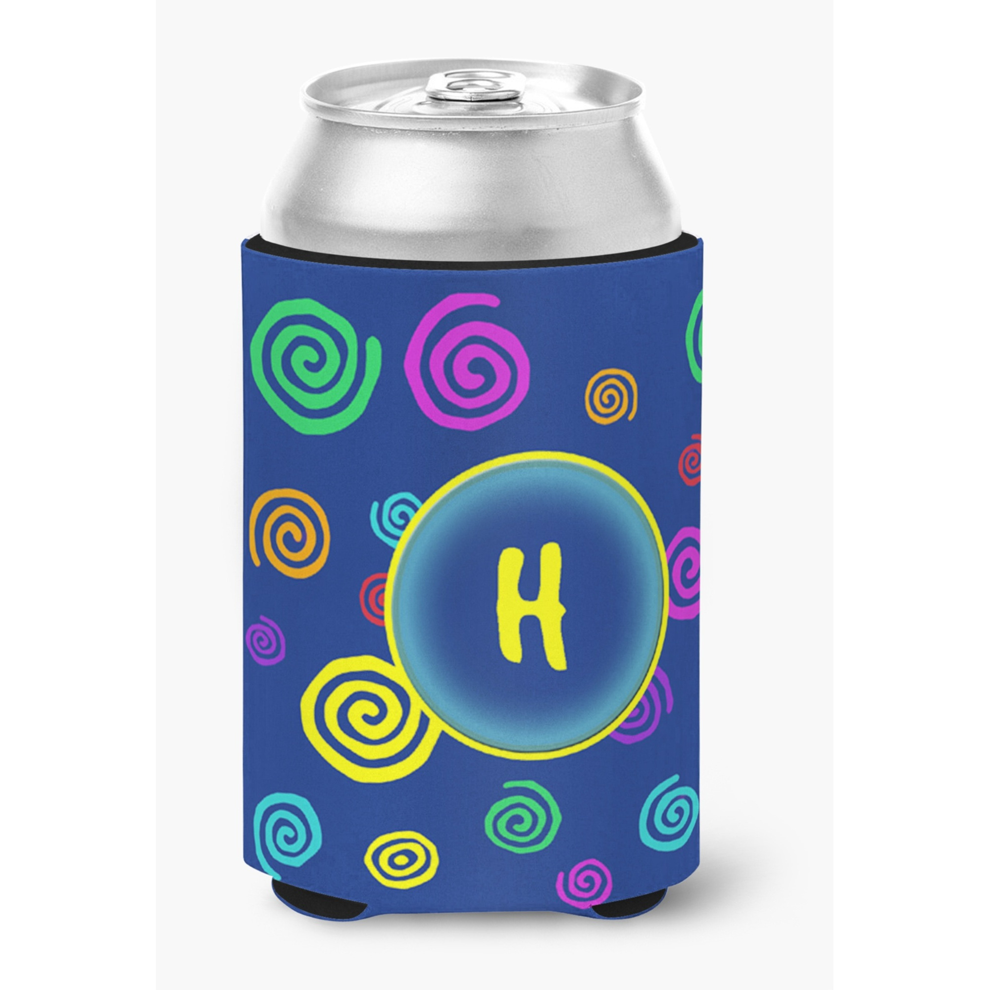 Letter H Initial Monogram - Blue Swirls Can or Bottle Beverage Insulator Hugger