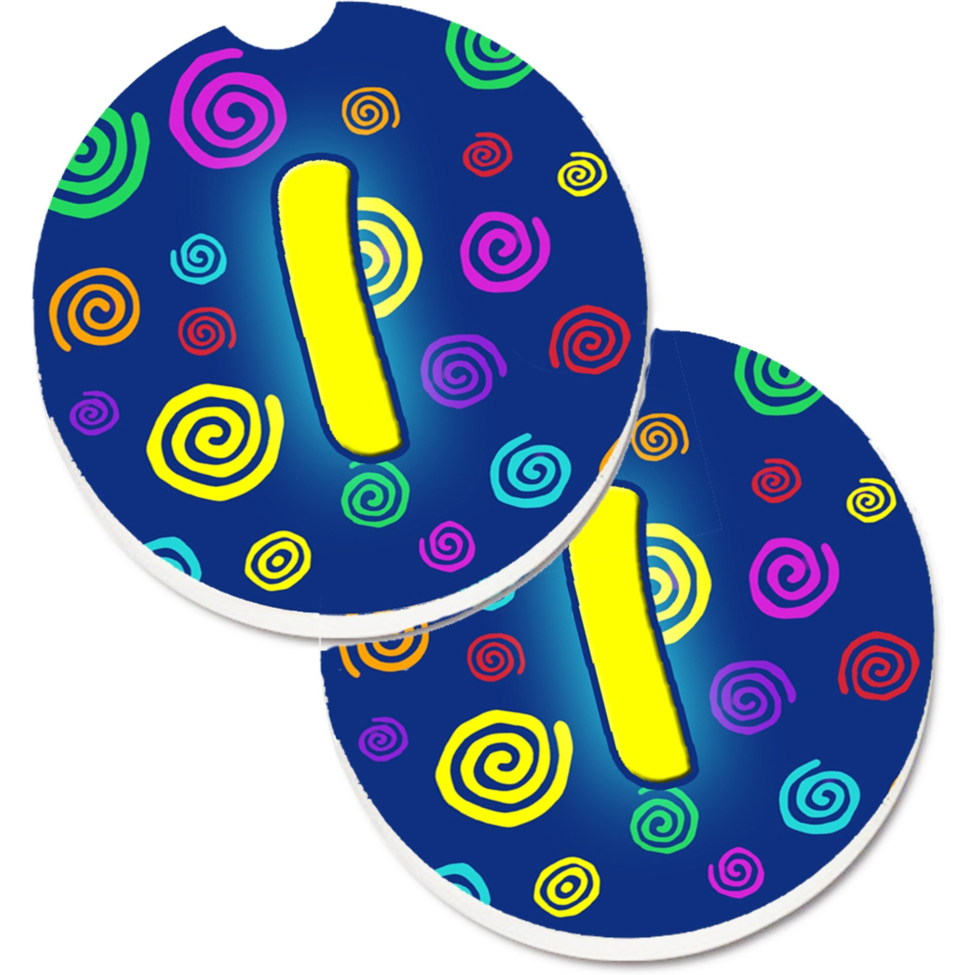 &quotCaroline's Treasures Letter I Initial Monogram - Blue Swirls Set of 2 Cup Holder Car Coasters CJ1011-ICARC, 2.56, Multicolor"