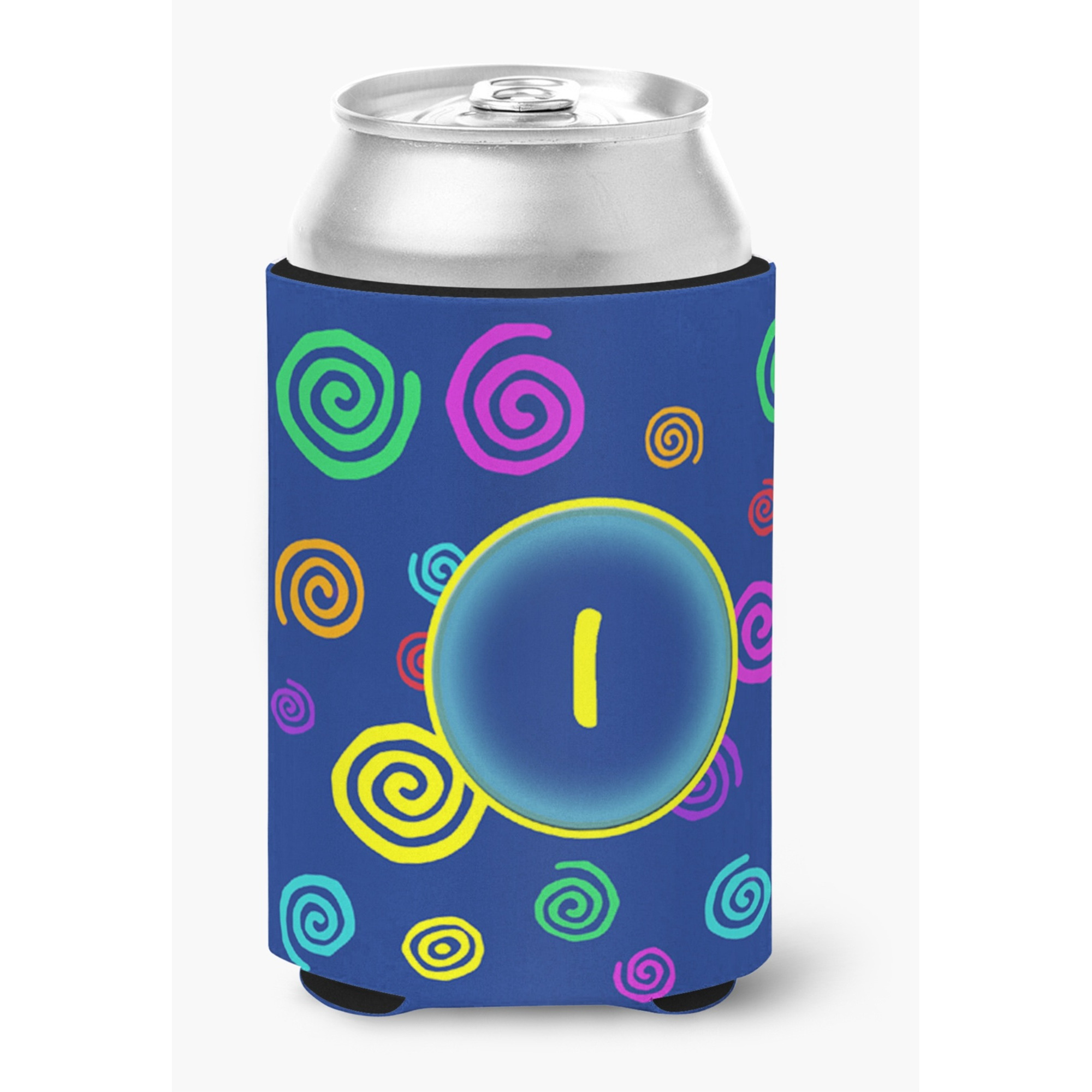 Letter I Initial Monogram - Blue Swirls Can or Bottle Beverage Insulator Hugger