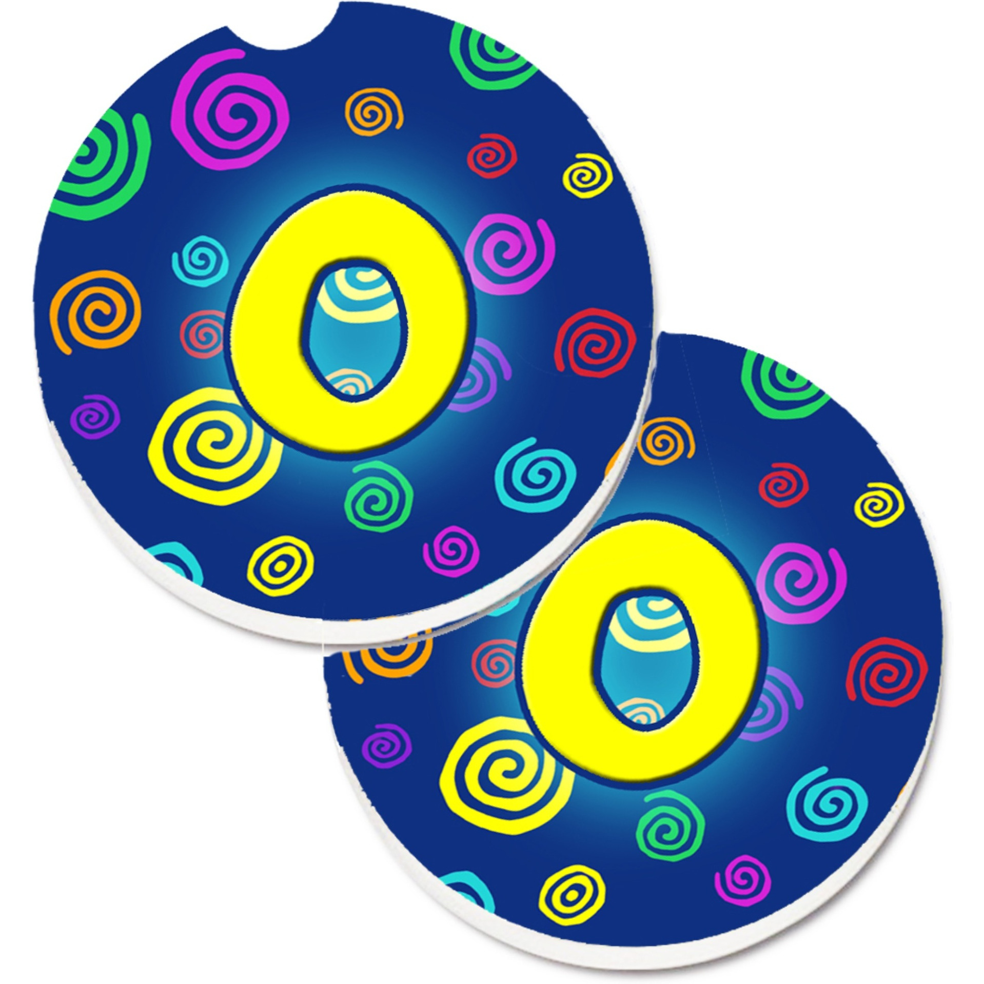 &quotCaroline's Treasures Letter O Initial Monogram - Blue Swirls Set of 2 Cup Holder Car Coasters CJ1011-OCARC, 2.56, Multicolor"