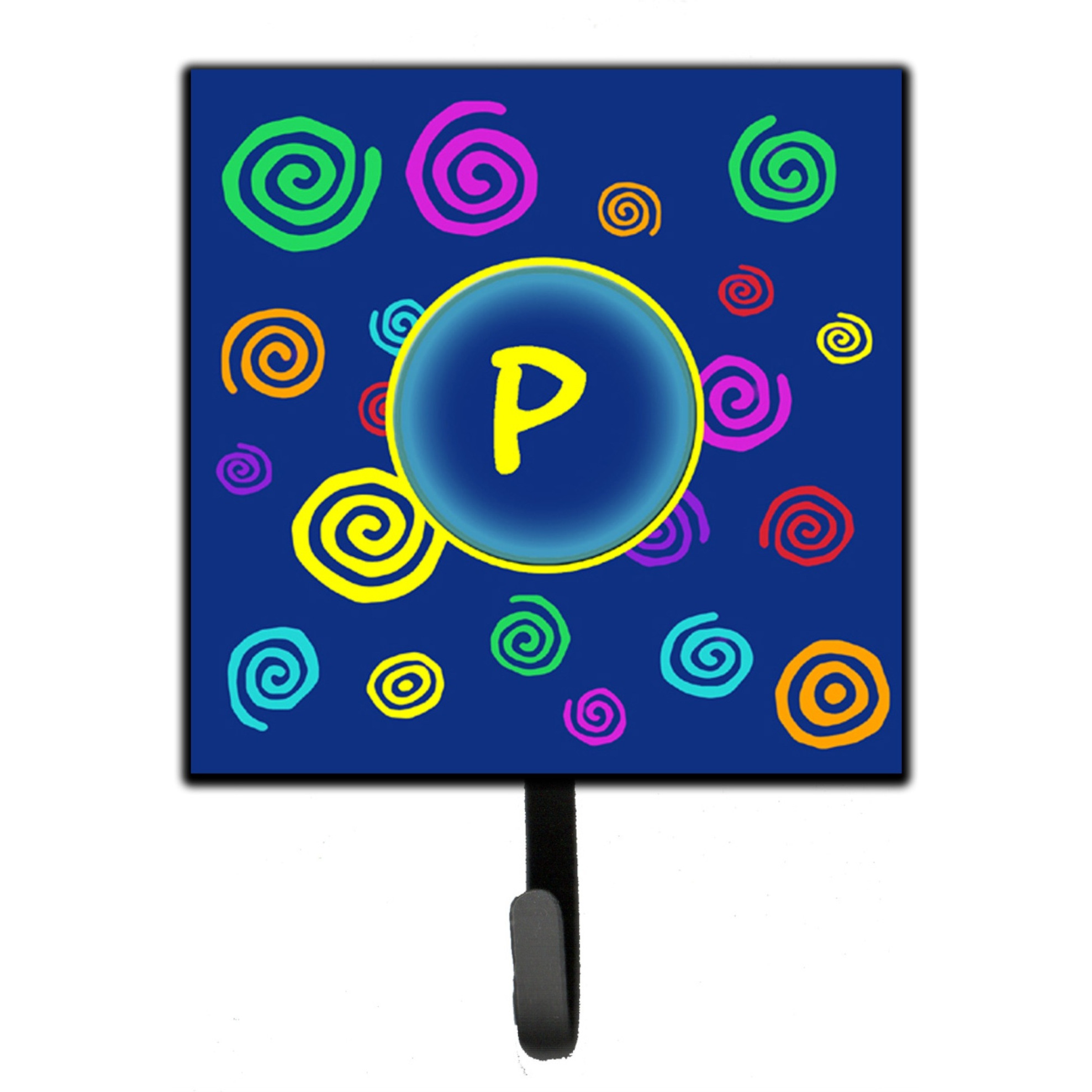 &quotCaroline's Treasures CJ1011-PSH4 Letter P Initial Monogram-Blue Swirls Leash Holder or Key Hook, Small, Multicolor"