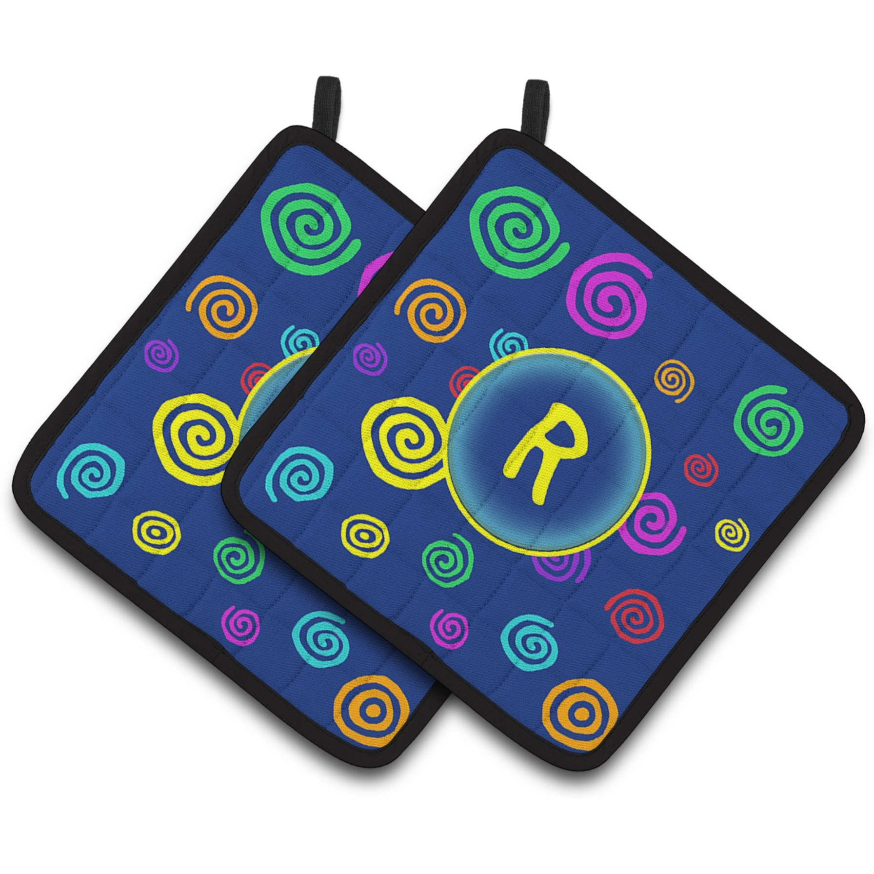 &quotCaroline's Treasures Letter R Initial Monogram - Blue Swirls Pair of Pot Holders CJ1011-RPTHD, 7.5HX7.5W, Multicolor"