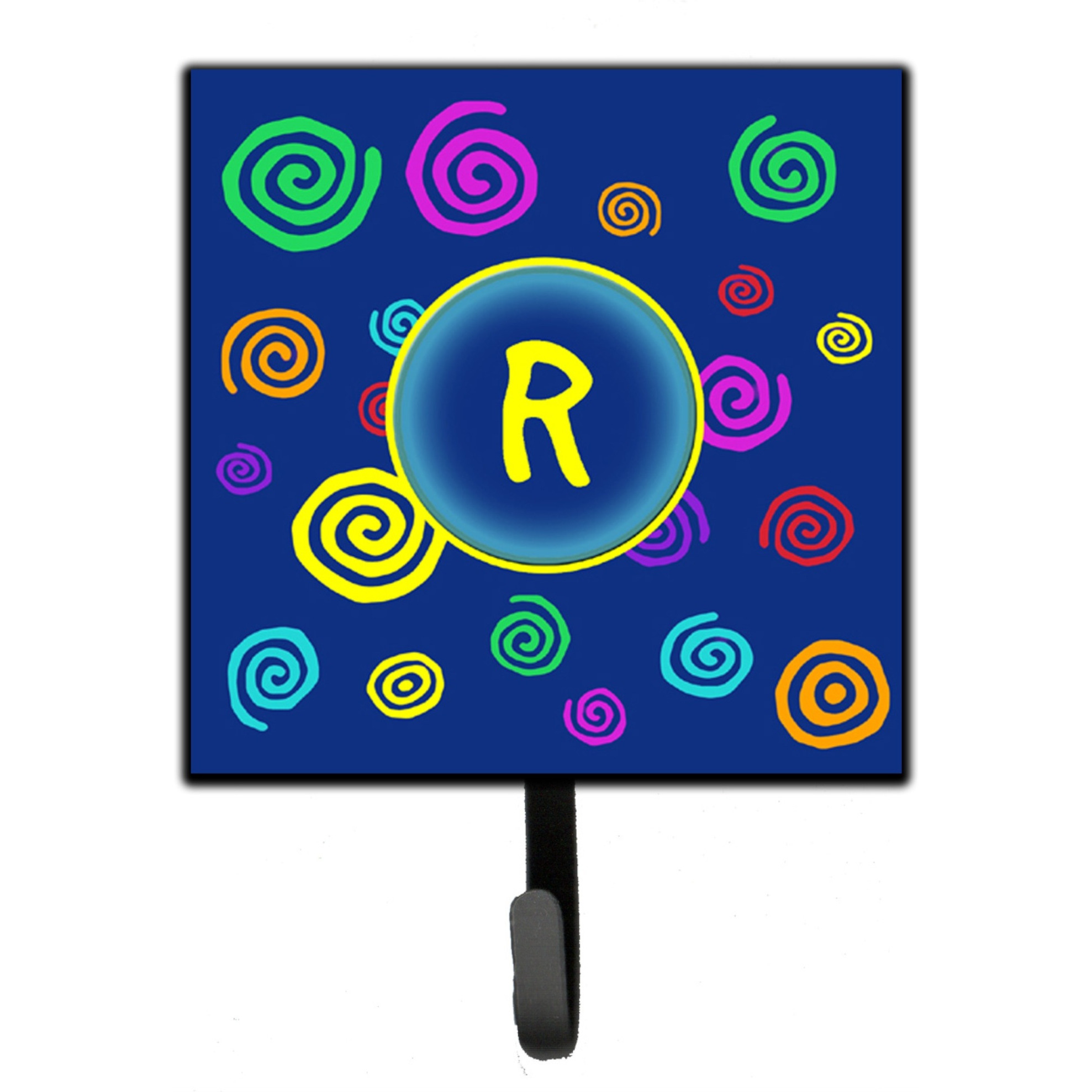 &quotCaroline's Treasures CJ1011-RSH4 Letter R Initial Monogram-Blue Swirls Leash Holder or Key Hook, Small, Multicolor"