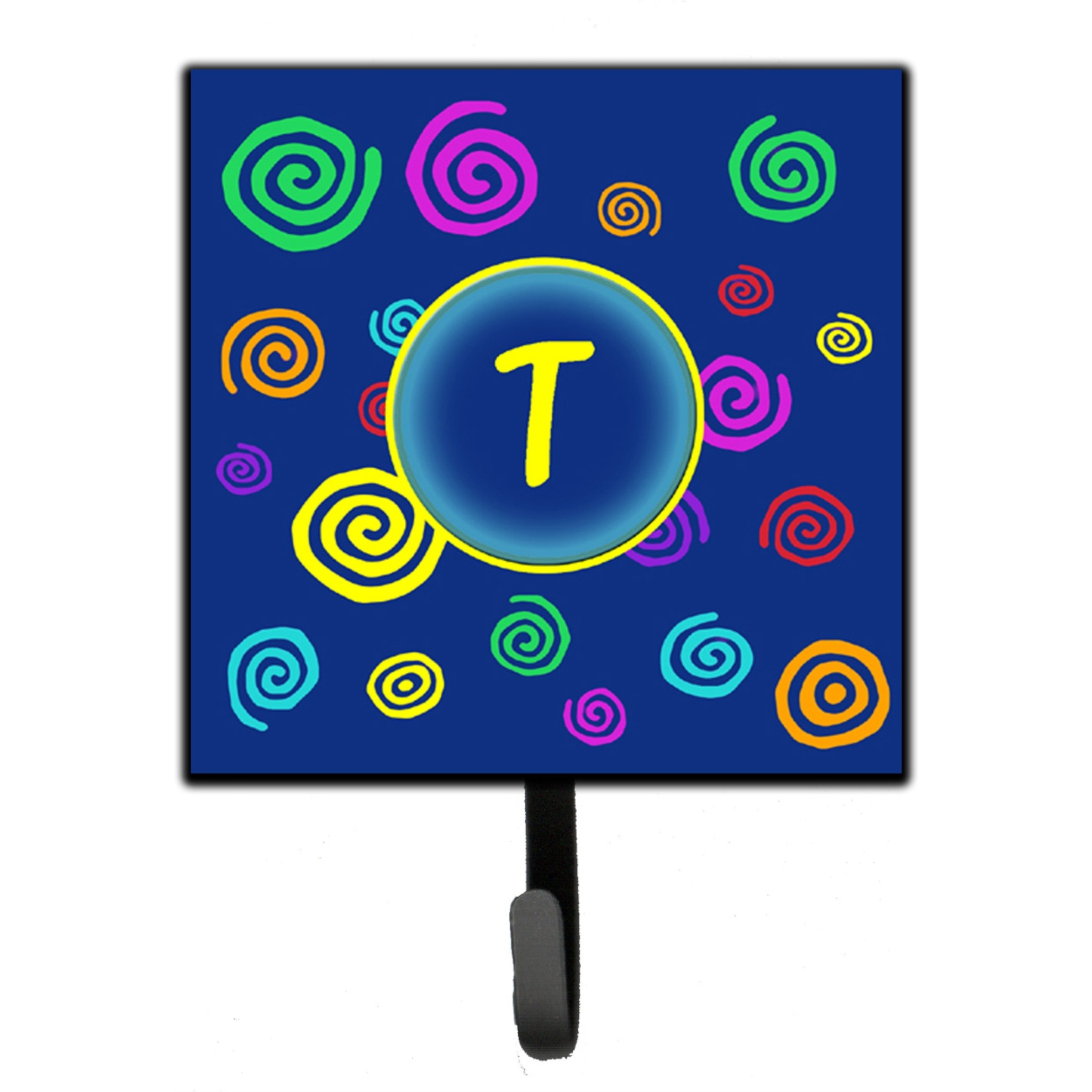 &quotCaroline's Treasures CJ1011-TSH4 Letter T Initial Monogram-Blue Swirls Leash Holder or Key Hook, Small, Multicolor"