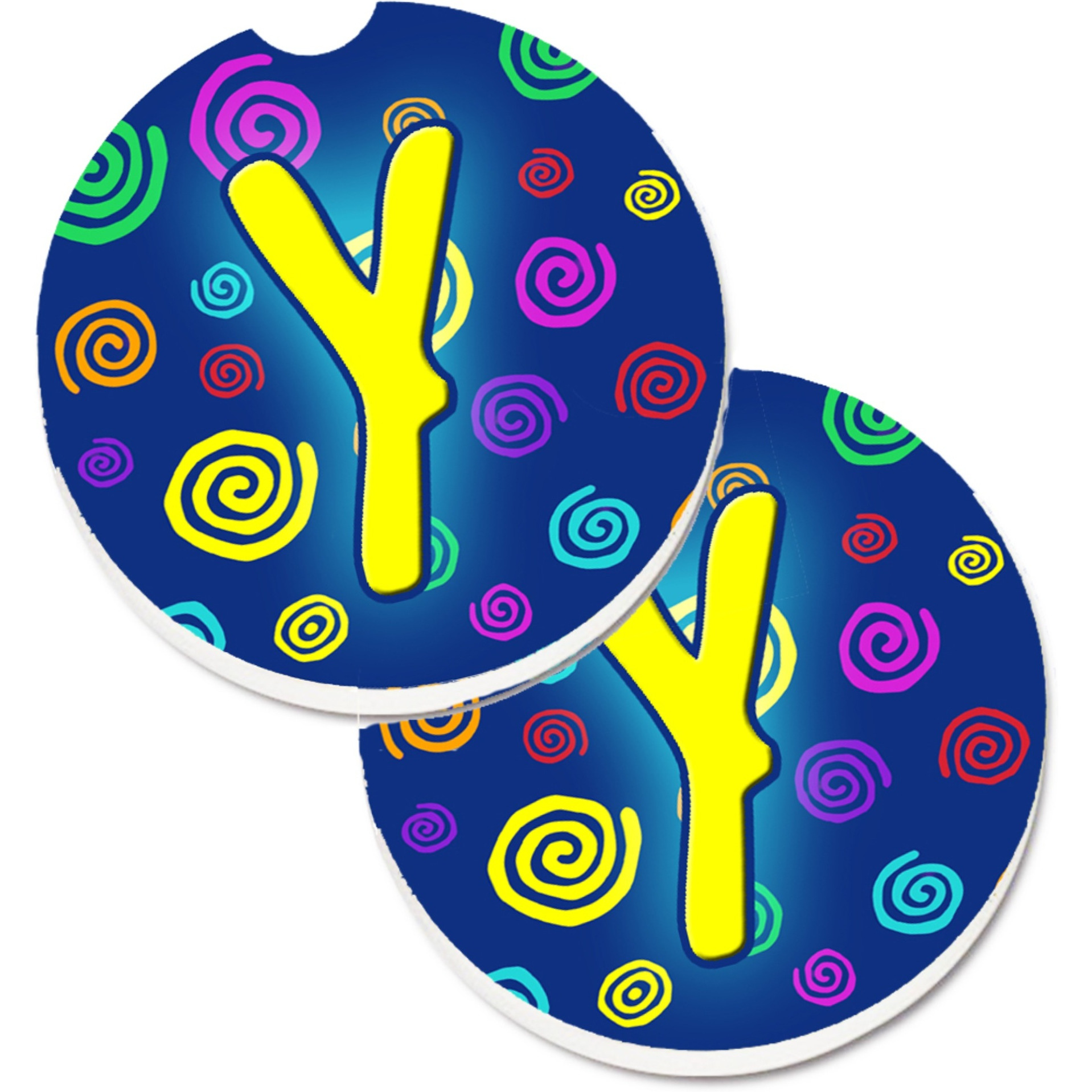 &quotCaroline's Treasures Letter Y Initial Monogram - Blue Swirls Set of 2 Cup Holder Car Coasters CJ1011-YCARC, 2.56, Multicolor"