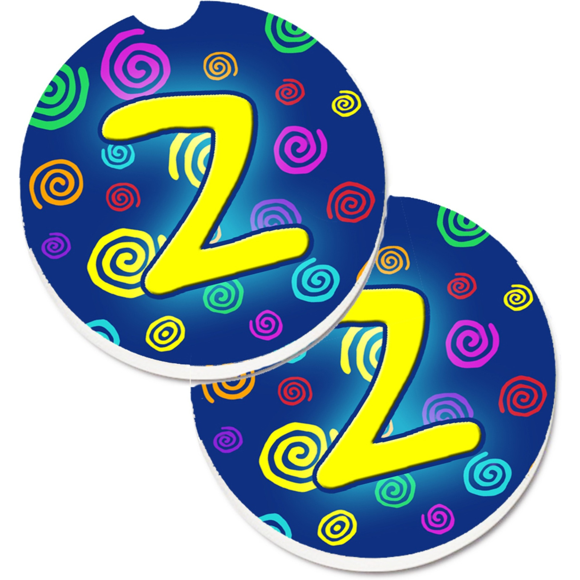 &quotCaroline's Treasures Letter Z Initial Monogram - Blue Swirls Set of 2 Cup Holder Car Coasters CJ1011-ZCARC, 2.56, Multicolor"