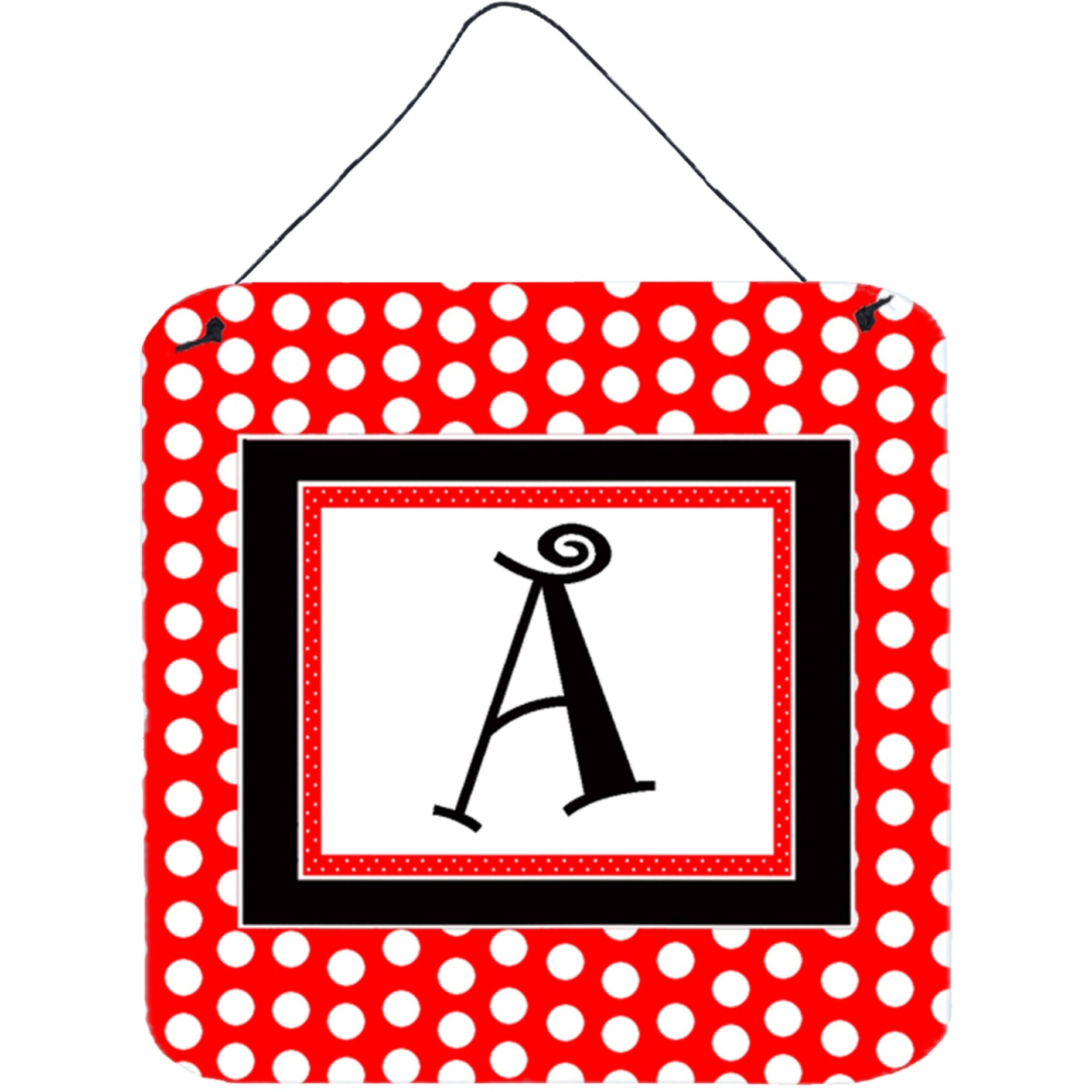 &quotCaroline's Treasures Letter A Initial with Red Black Polka Dots Wall or Door Hanging Prints, 6 x 6"", Multicolor"