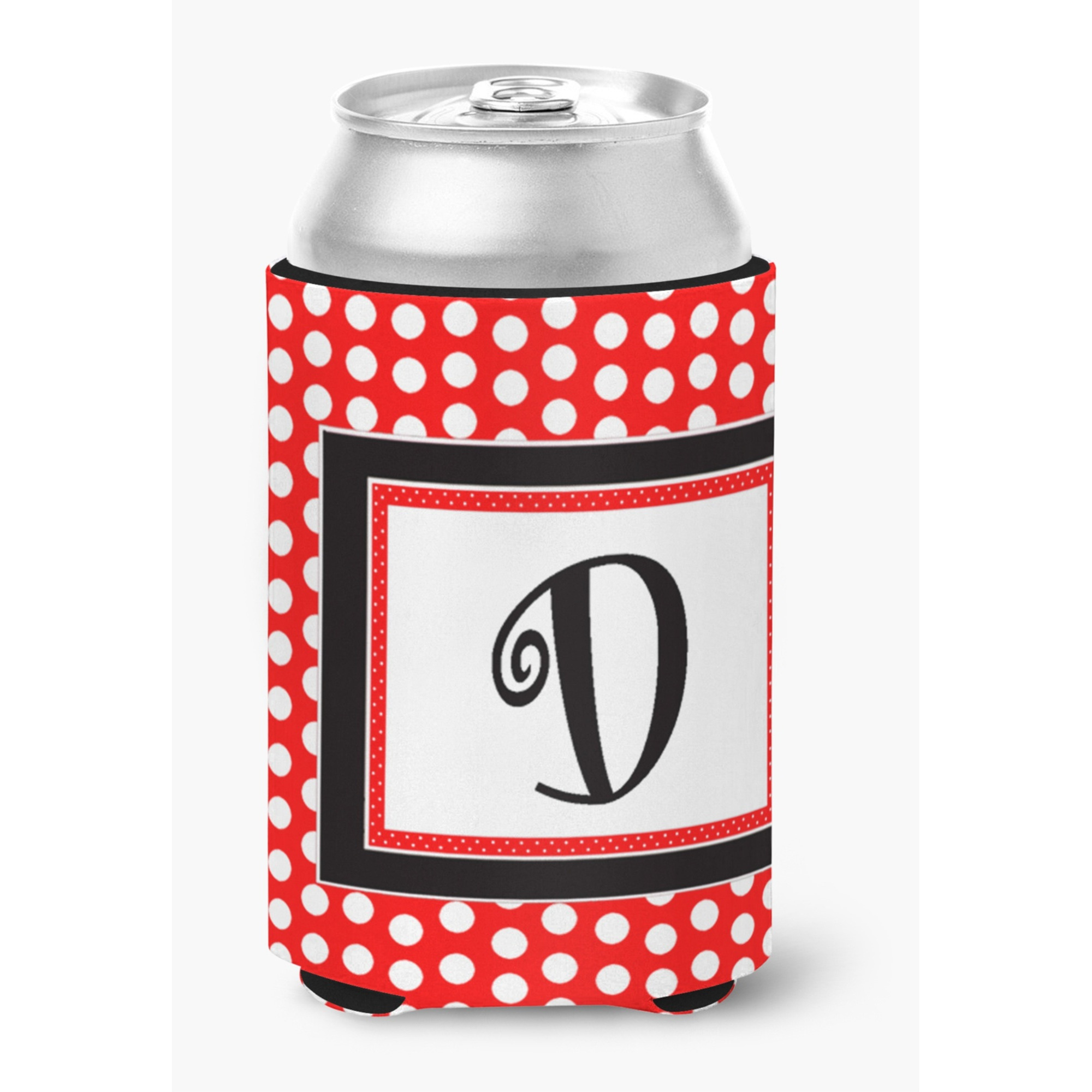 Letter D Initial Monogram - Red Black Polka Dots Can or Bottle Beverage Insulator Hugger