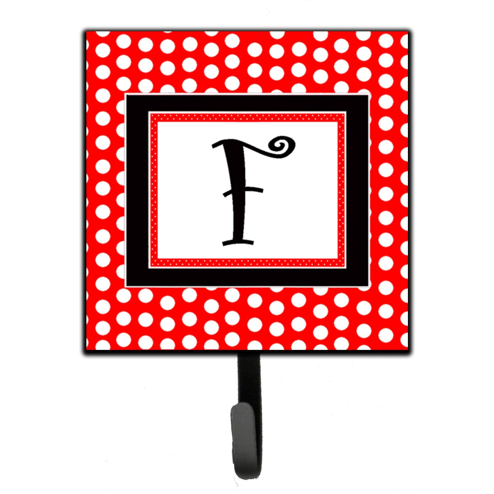 &quotCaroline's Treasures CJ1012-FSH4 Letter F Initial Monogram-Red Black Polka Dots Leash Holder or Key Hook, Small, Multicolor"