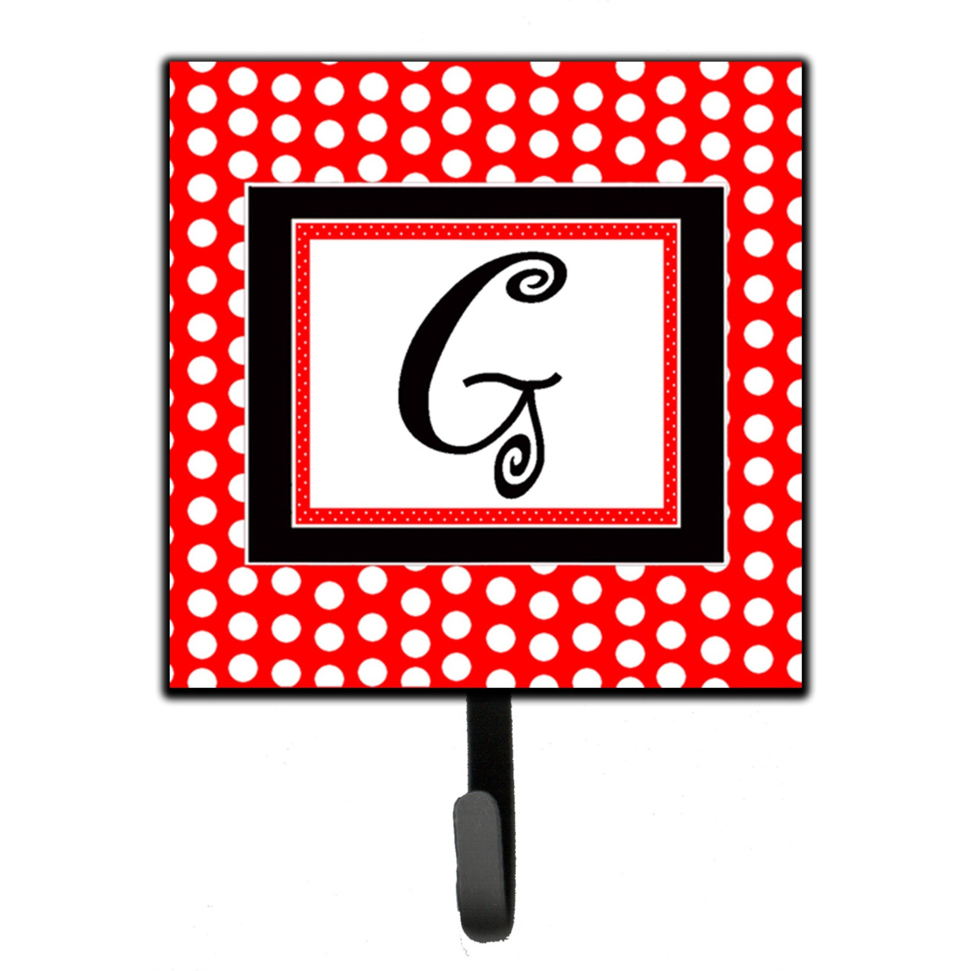 &quotCaroline's Treasures CJ1012-GSH4 Letter G Initial Monogram-Red Black Polka Dots Leash Holder or Key Hook, Small, Multicolor"