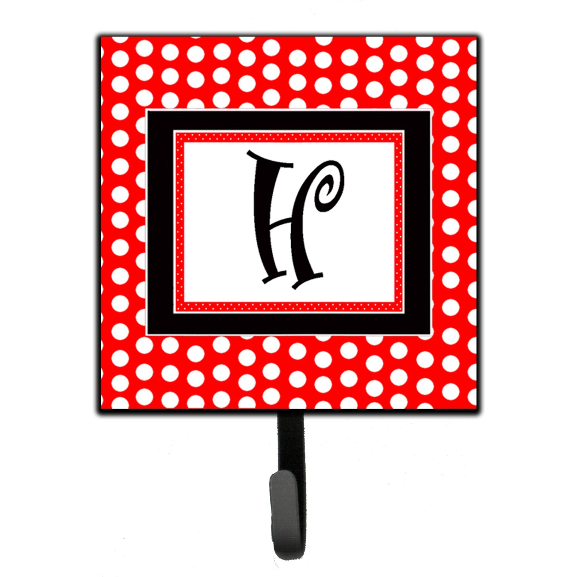 &quotCaroline's Treasures CJ1012-HSH4 Letter H Initial Monogram-Red Black Polka Dots Leash Holder or Key Hook, Small, Multicolor"