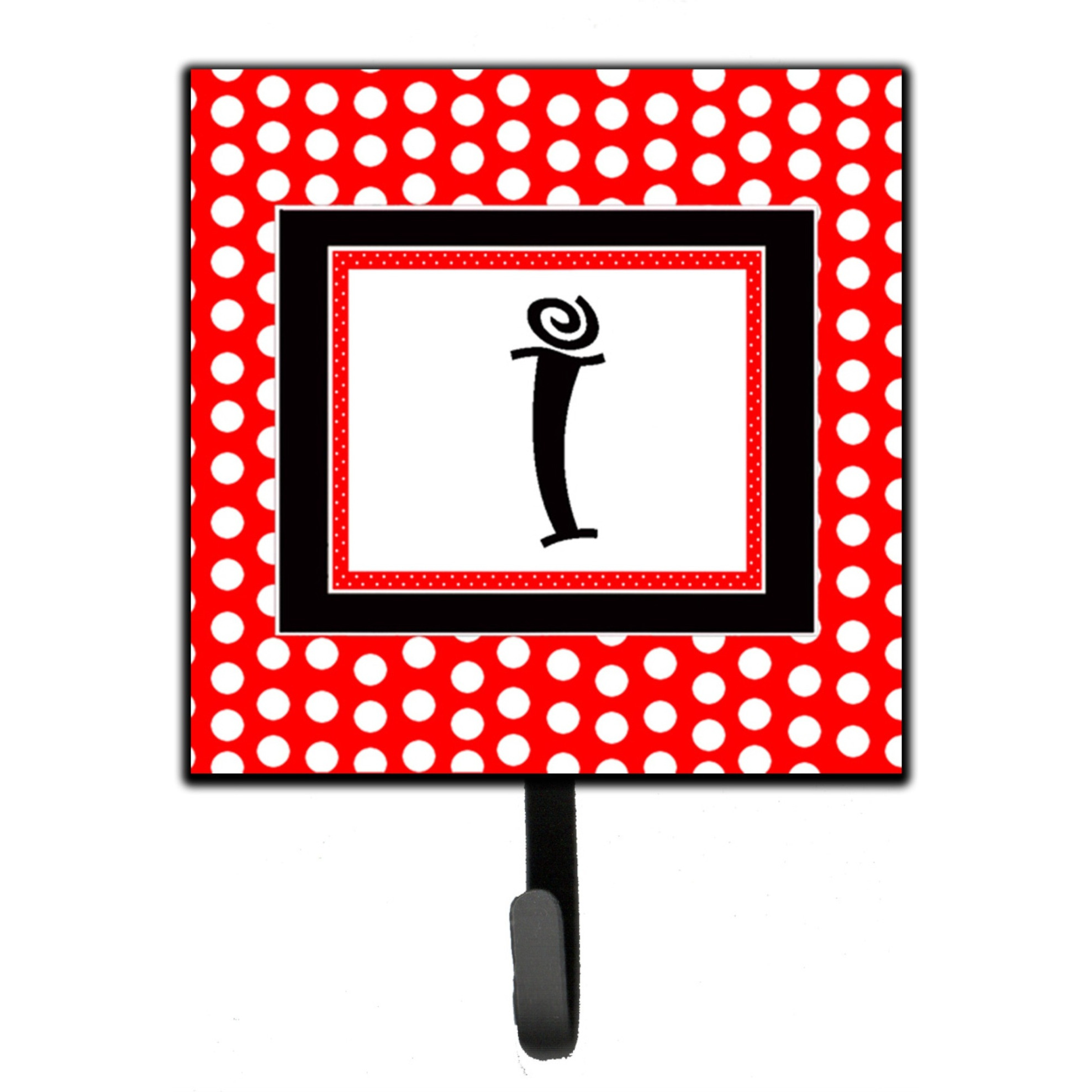 &quotCaroline's Treasures CJ1012-ISH4 Letter I Initial Monogram-Red Black Polka Dots Leash Holder or Key Hook, Small, Multicolor"