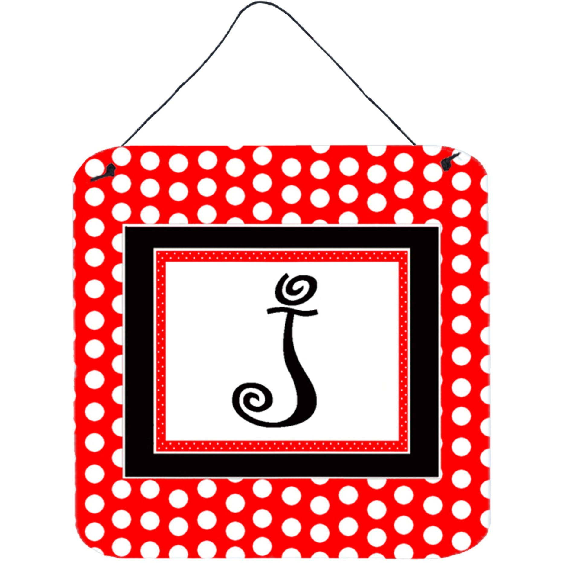 &quotCaroline's Treasures Letter J Initial with Red Black Polka Dots Wall or Door Hanging Prints, 6 x 6"", Multicolor"