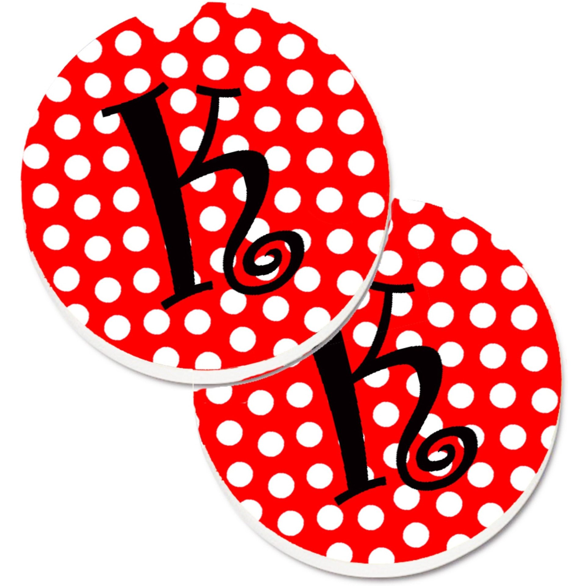 &quotCaroline's Treasures Letter K Initial Monogram Red black Polka Dots Set of 2 Cup Holder Car Coasters CJ1012-KCARC, 2.56, Multicolor"