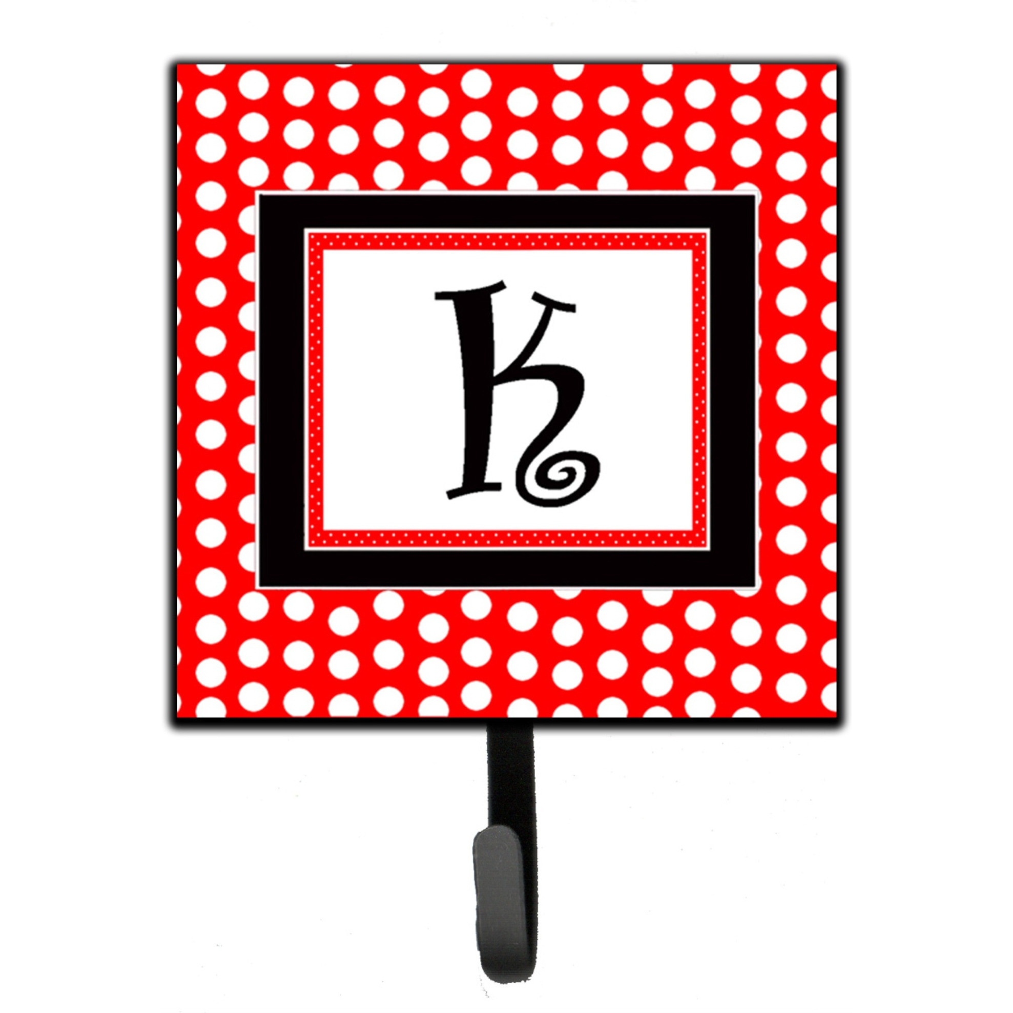 &quotCaroline's Treasures CJ1012-KSH4 Letter K Initial Monogram-Red Black Polka Dots Leash Holder or Key Hook, Small, Multicolor"