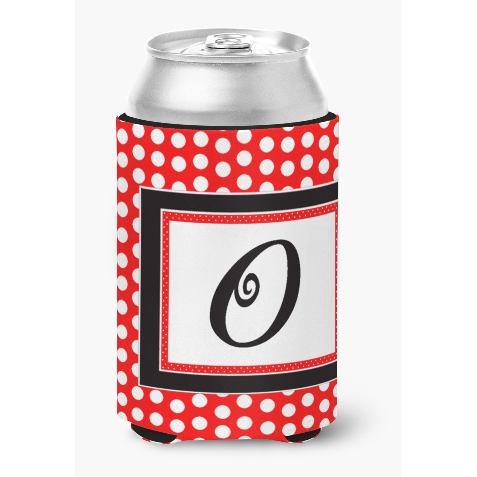 Letter O Initial Monogram - Red Black Polka Dots Can or Bottle Beverage Insulator Hugger