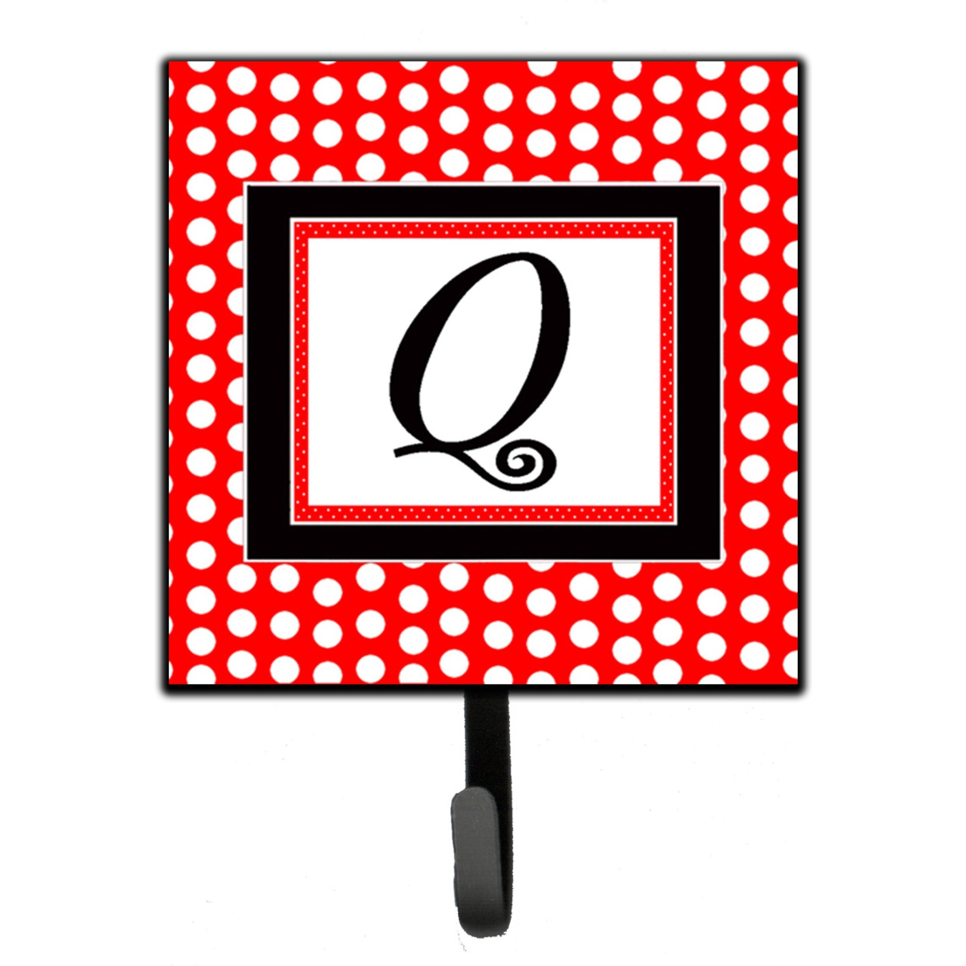 &quotCaroline's Treasures CJ1012-QSH4 Letter Q Initial Monogram-Red Black Polka Dots Leash Holder or Key Hook, Small, Multicolor"