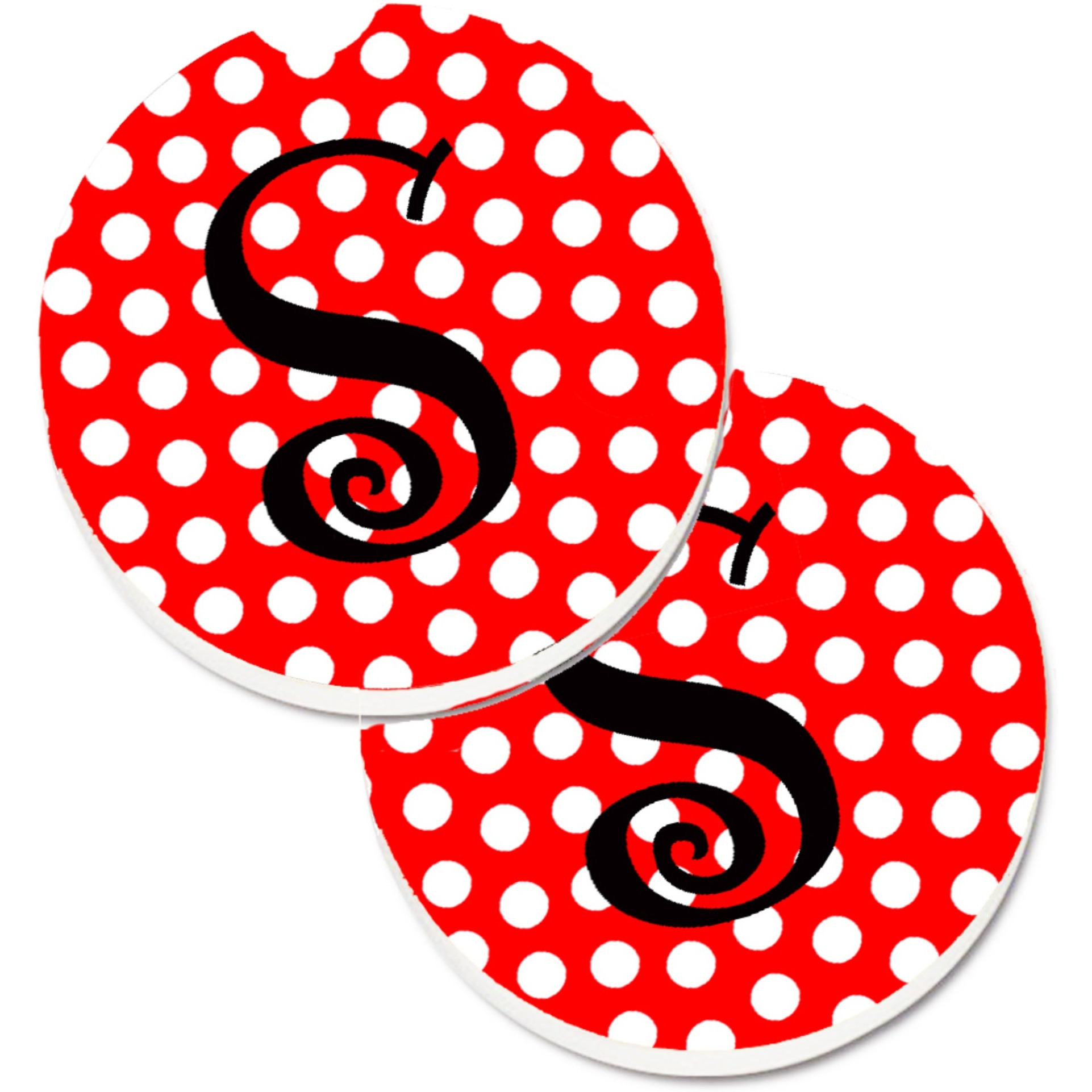 &quotCaroline's Treasures Monogram - Initial S Red black Polka Dots Set of 2 Cup Holder Car Coasters CJ1012-SCARC, 2.56, Multicolor"