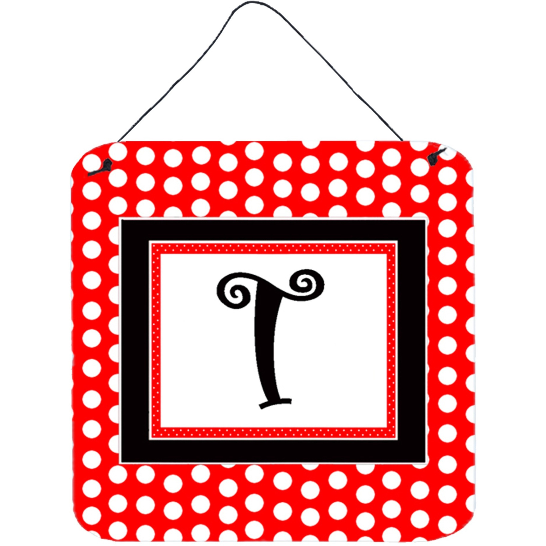 &quotCaroline's Treasures Letter T Initial with Red Black Polka Dots Wall or Door Hanging Prints, 6 x 6"", Multicolor"