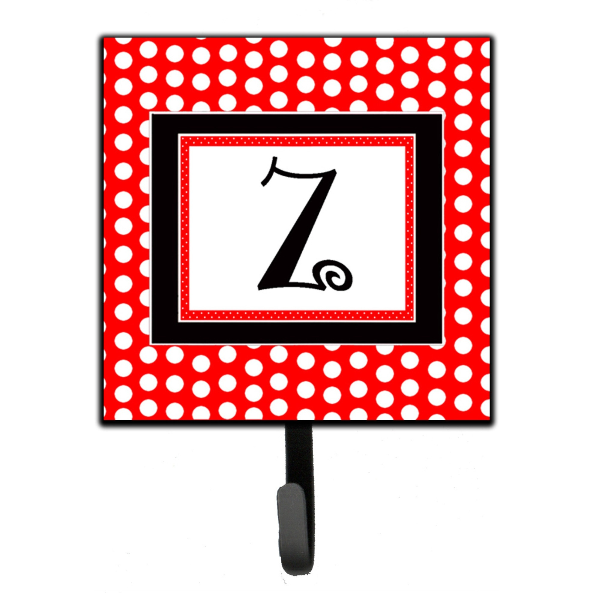 &quotCaroline's Treasures CJ1012-ZSH4 Letter Z Initial Monogram-Red Black Polka Dots Leash Holder or Key Hook, Small, Multicolor"