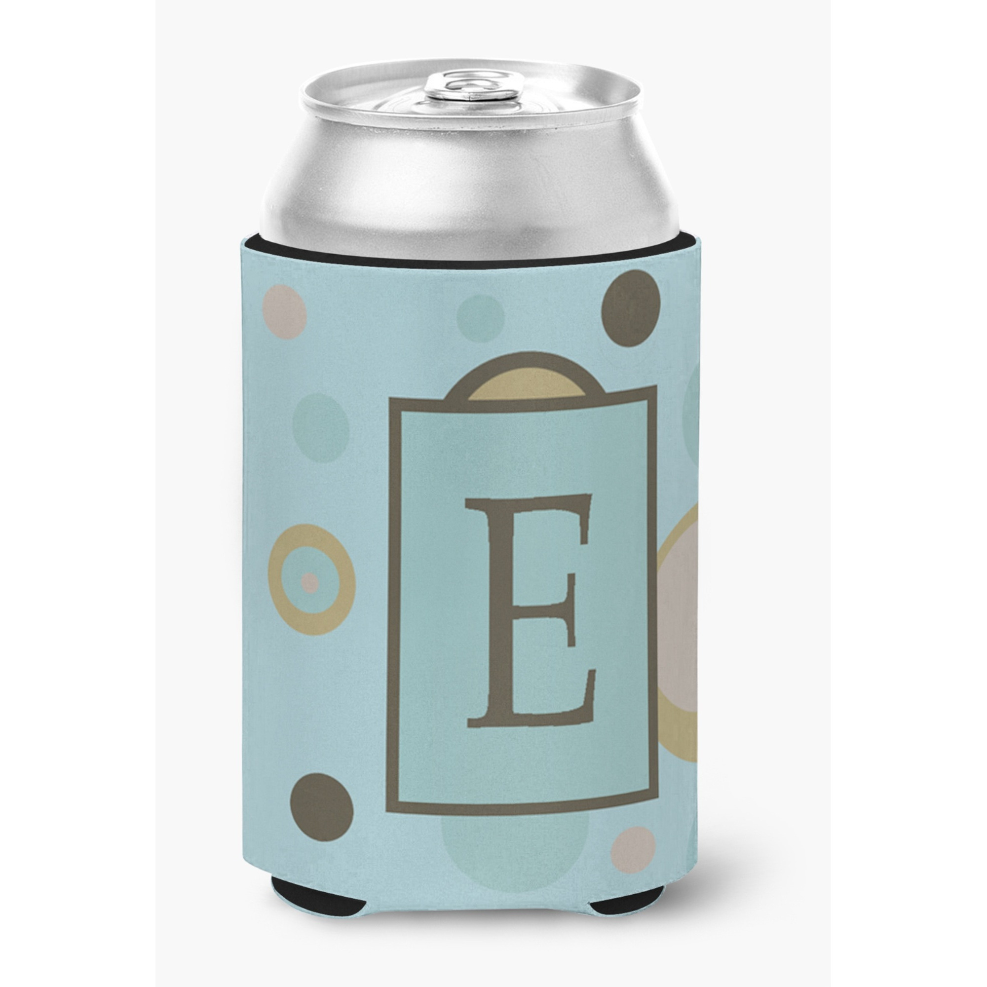 Letter E Initial Monogram - Blue Dots Can or Bottle Beverage Insulator Hugger