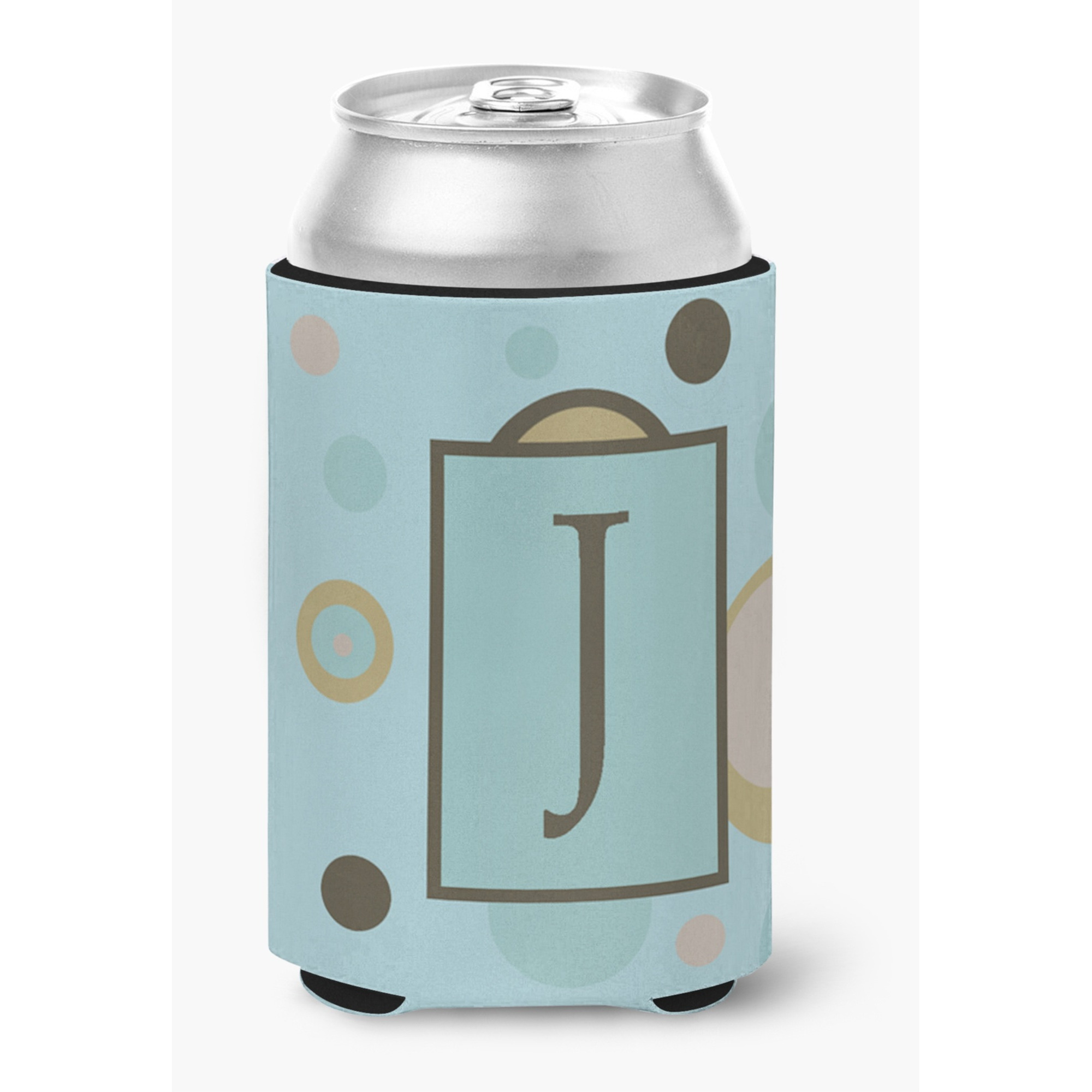 Letter J Initial Monogram - Blue Dots Can or Bottle Beverage Insulator Hugger
