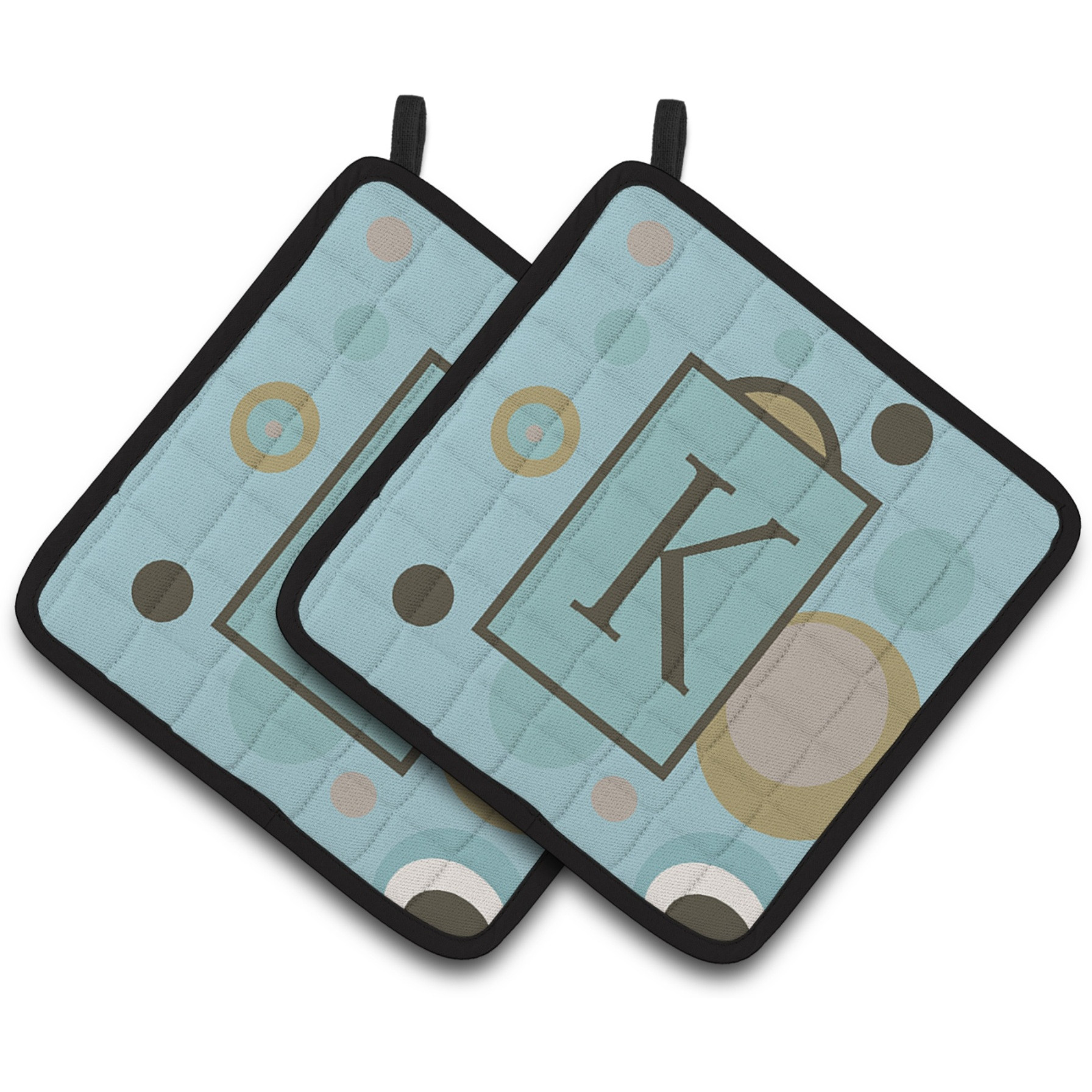 &quotCaroline's Treasures Monogram - Initial K Blue Dots Pair of Pot Holders CJ1013-KPTHD, 7.5HX7.5W, Multicolor"