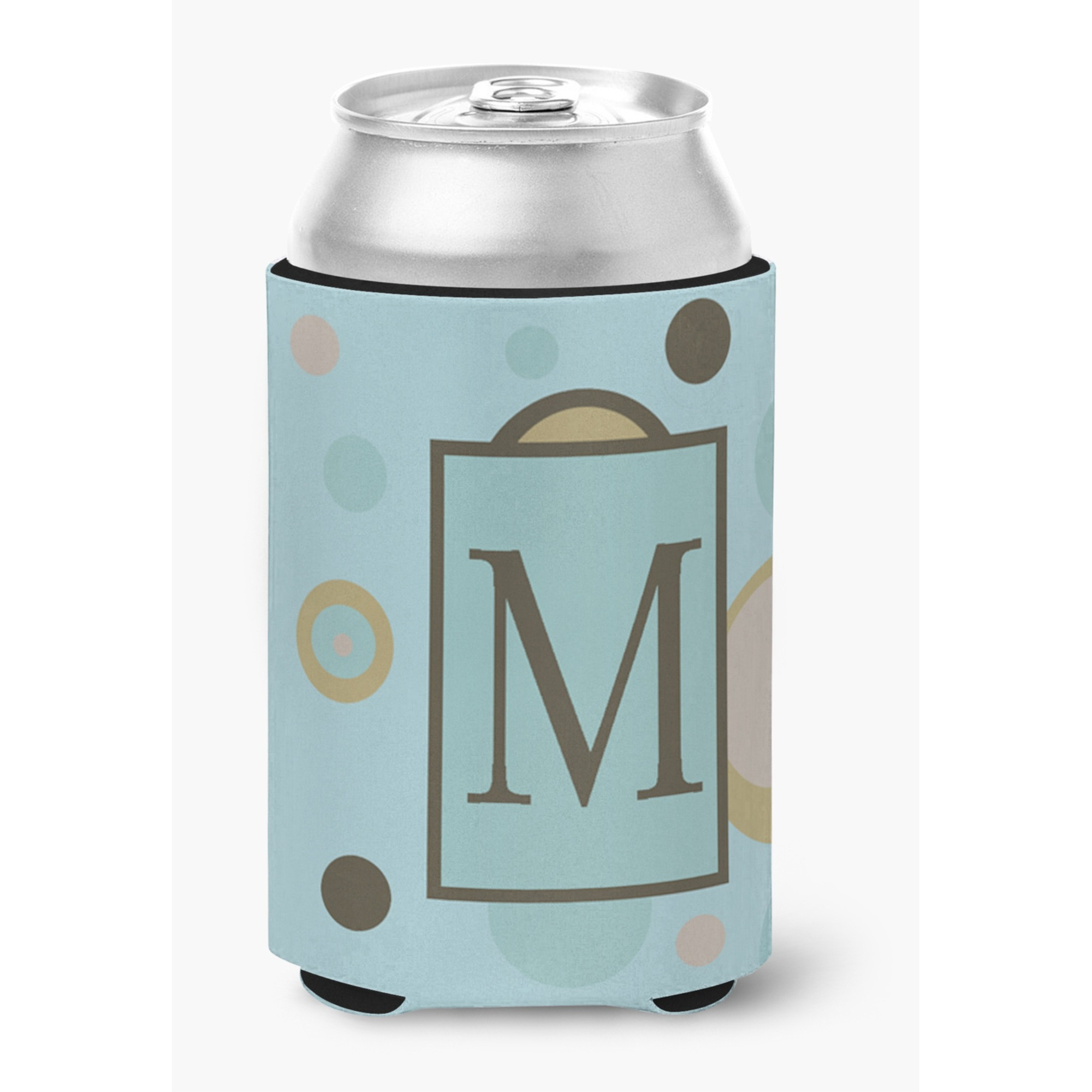 Letter M Initial Monogram - Blue Dots Can or Bottle Beverage Insulator Hugger