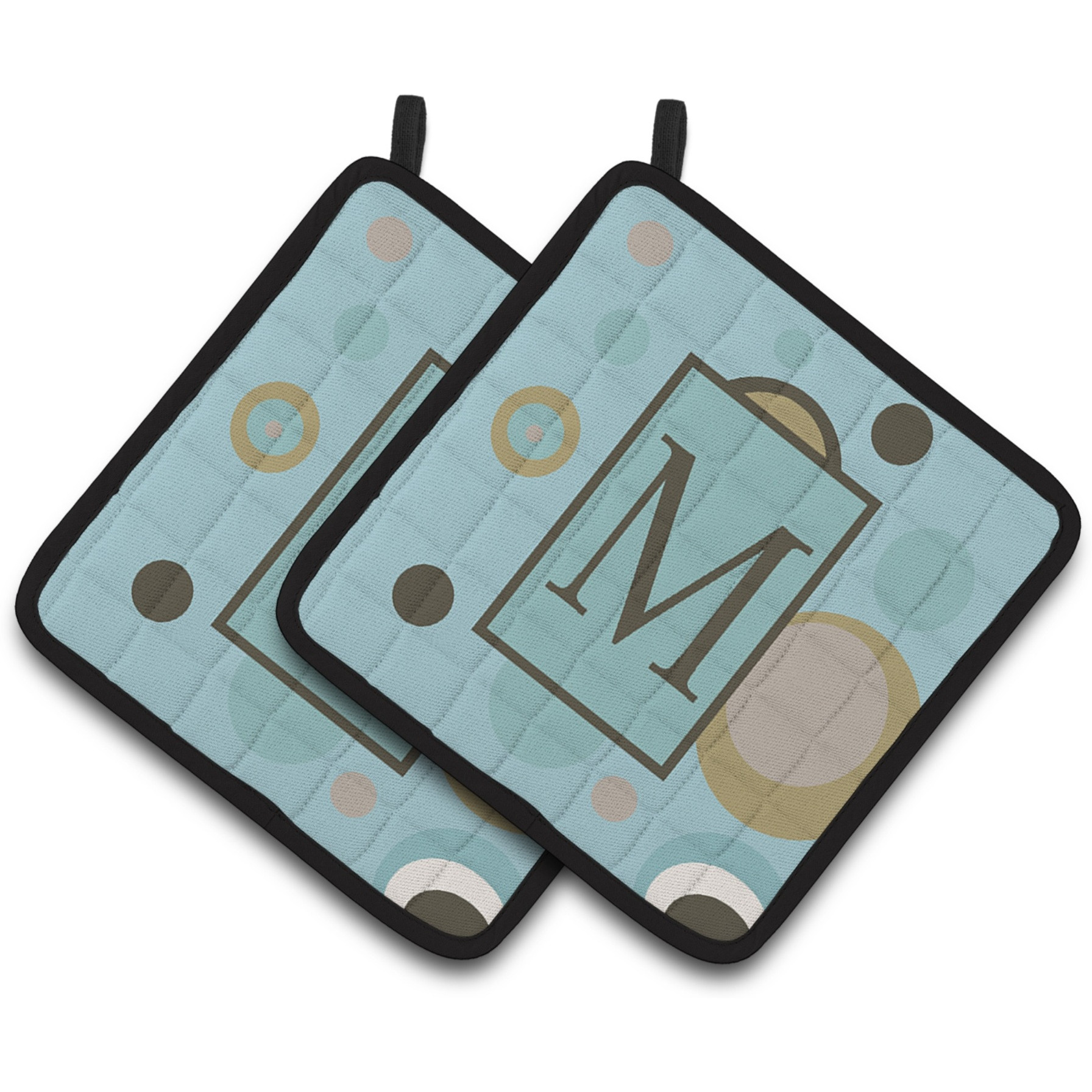 &quotCaroline's Treasures Monogram - Initial M Blue Dots Pair of Pot Holders CJ1013-MPTHD, 7.5HX7.5W, Multicolor"